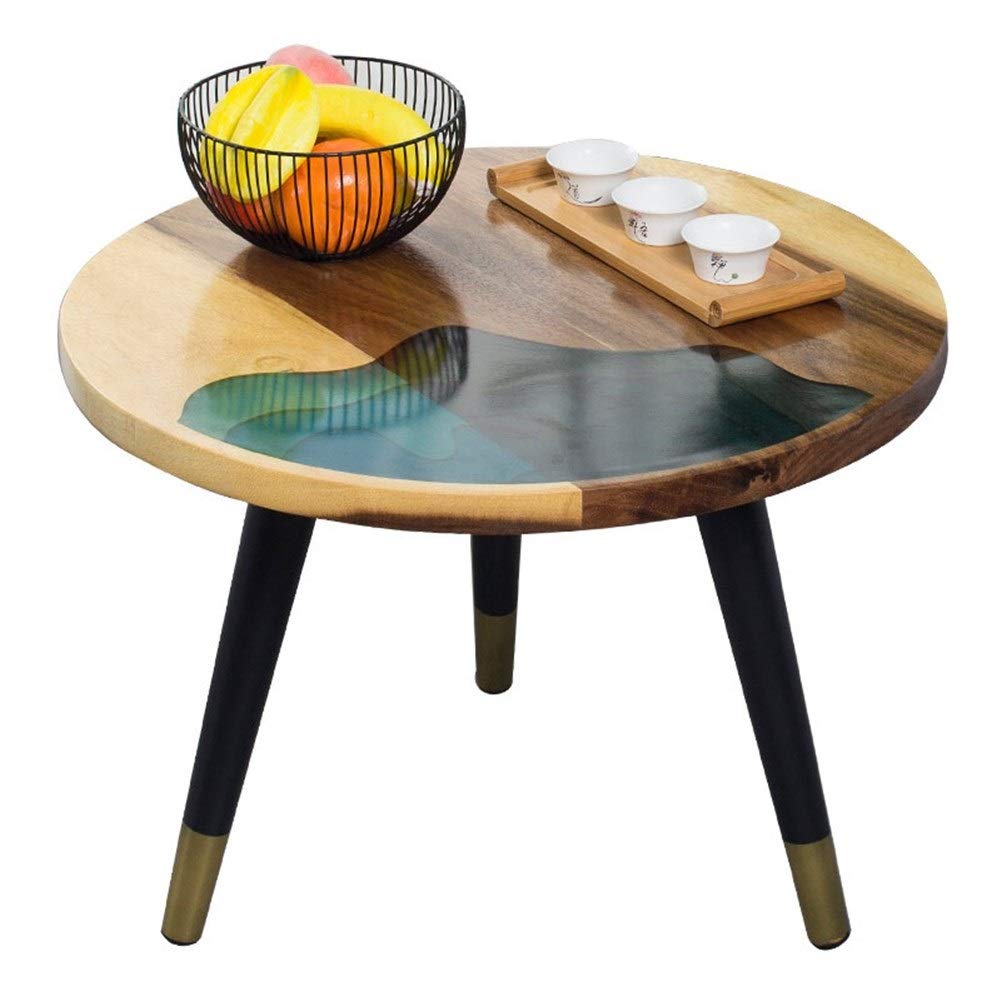 Jiji End Table - Creative Solid Wood Resin River Round Coffee Table for Living Room, Sofa Side Table, Small Coffee Table - Perfect for Home Decor, Lounge Areas & Coffee Shops