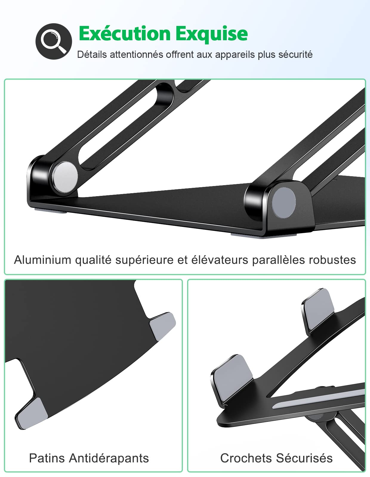 Glangeh Aluminum Cooling Laptop Stand - Adjustable Dual-Axis Rotation, Foldable & Ergonomic Design for MacBook Pro & 10-16 Inch Laptops - Perfect for Home Office, Gaming & Workspace Setup