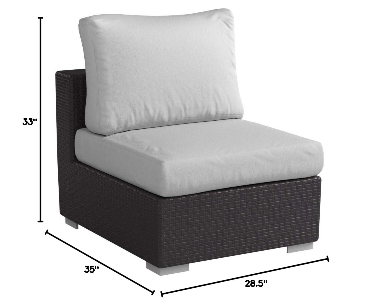 Modway Convene Wicker Rattan Outdoor Patio Sectional Sofa Armless Chair - Espresso & White - Perfect for Backyard, Poolside & Garden Relaxation