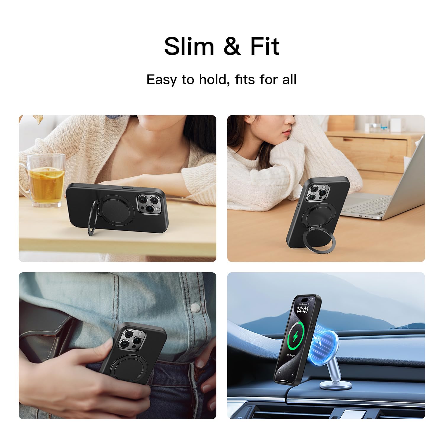 Gatatol 360° Rotatable Magnetic Ring Case for iPhone 15 Pro Max (6.7