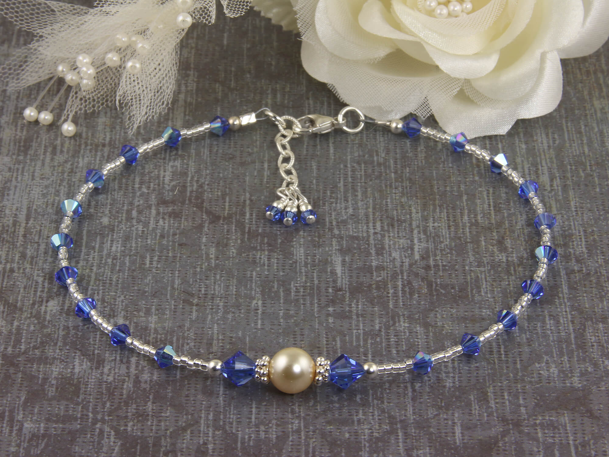 Elegant Something Blue Wedding Anklet with Sapphire Charm - Perfect for Brides, Bridesmaids & Beach Weddings