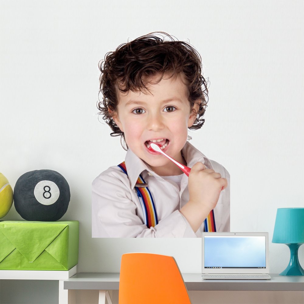 Adorable Boy Brushing Teeth Wall Decal - 36