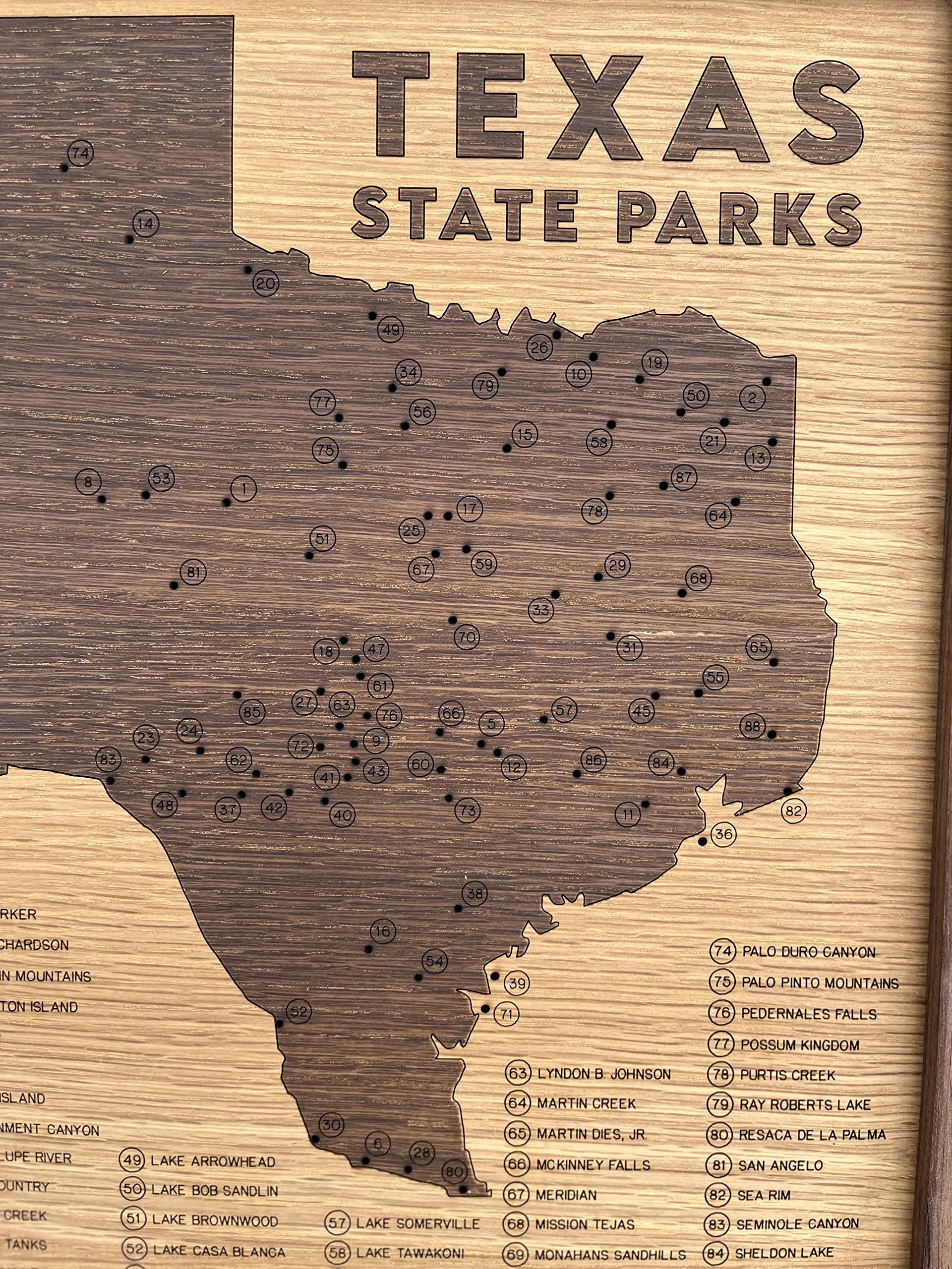 Texas State Parks Push Pin Map - Framed Wooden Travel Tracker for Texas Parks & Wildlife System with Brass Pins - Perfect for Road Trips, Camping Gifts & Adventure Decor
