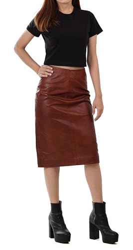Rosa - Cognac Leather Midi Skirt