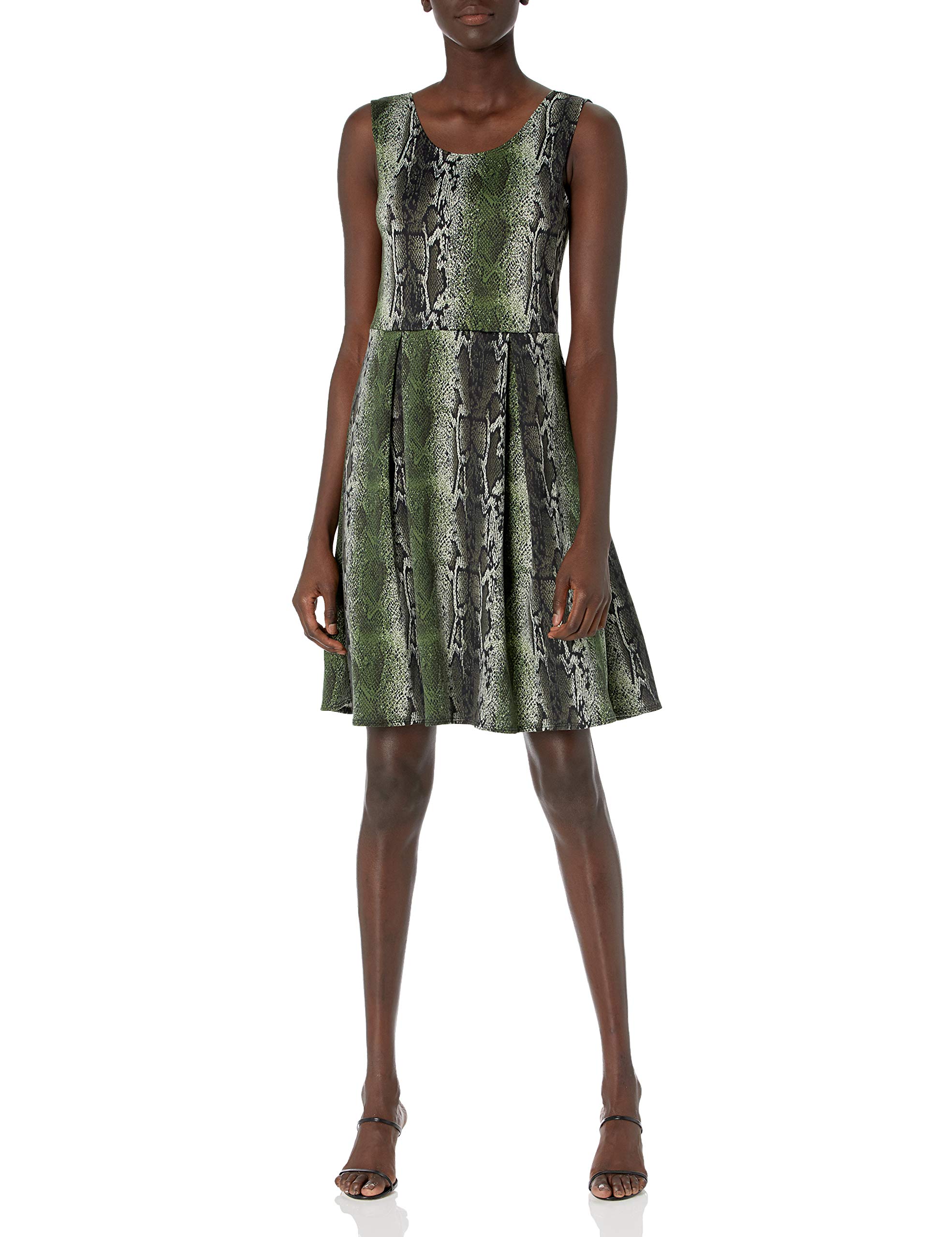 Star Vixen Women's Petite Classic Stretch Ponte Knit Sleeveless Box-Pleat Fit & Flare Dress for Work, Cocktail Parties & Special Occasions