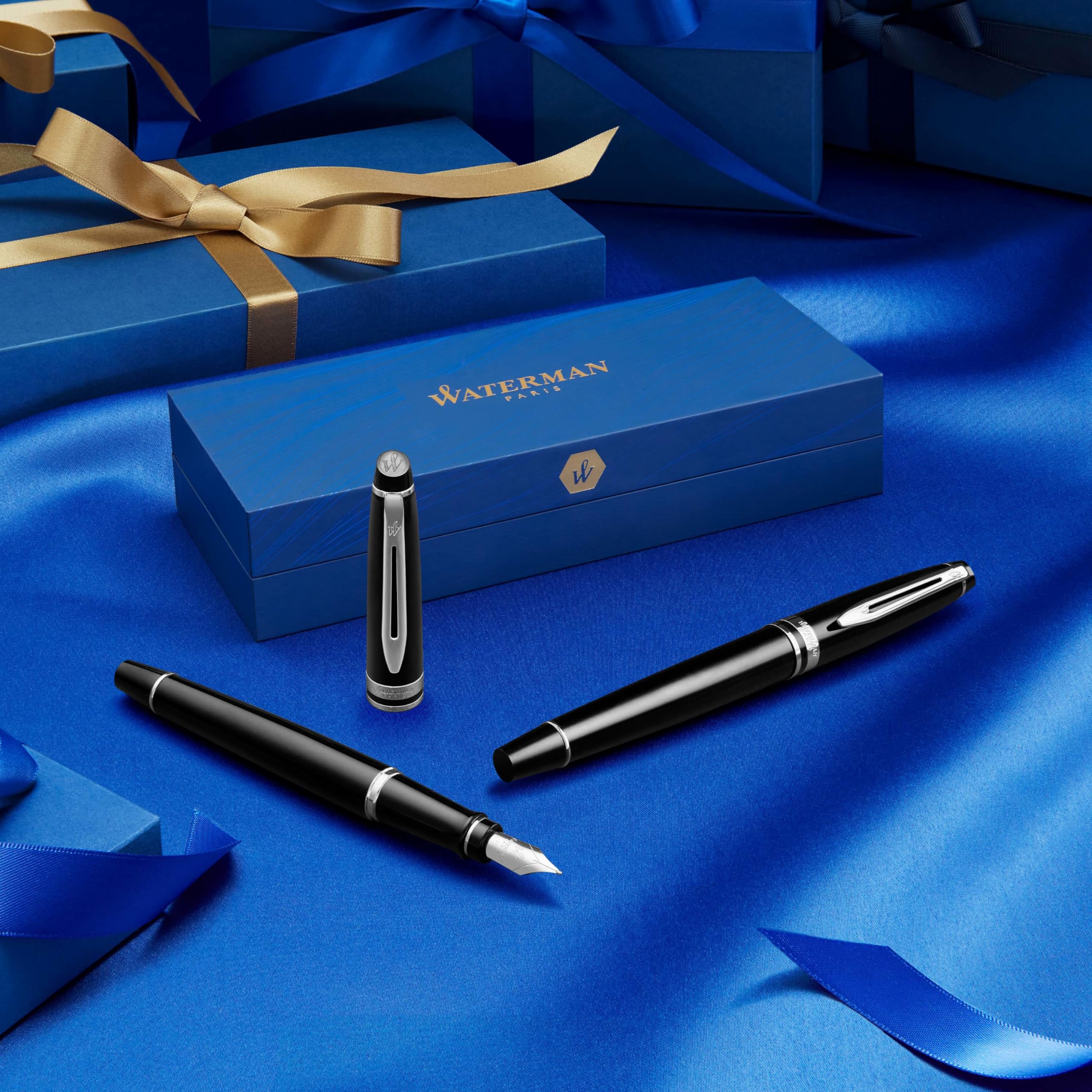 Waterman Expert Rollerball Pen - Gloss Black with 23k Gold Trim, Fine Point Black Ink, Luxury Gift Box | Premium Writing Instrument for Professionals, Ideal Coworker Gift for Office, Business Meetings & Special Occasions