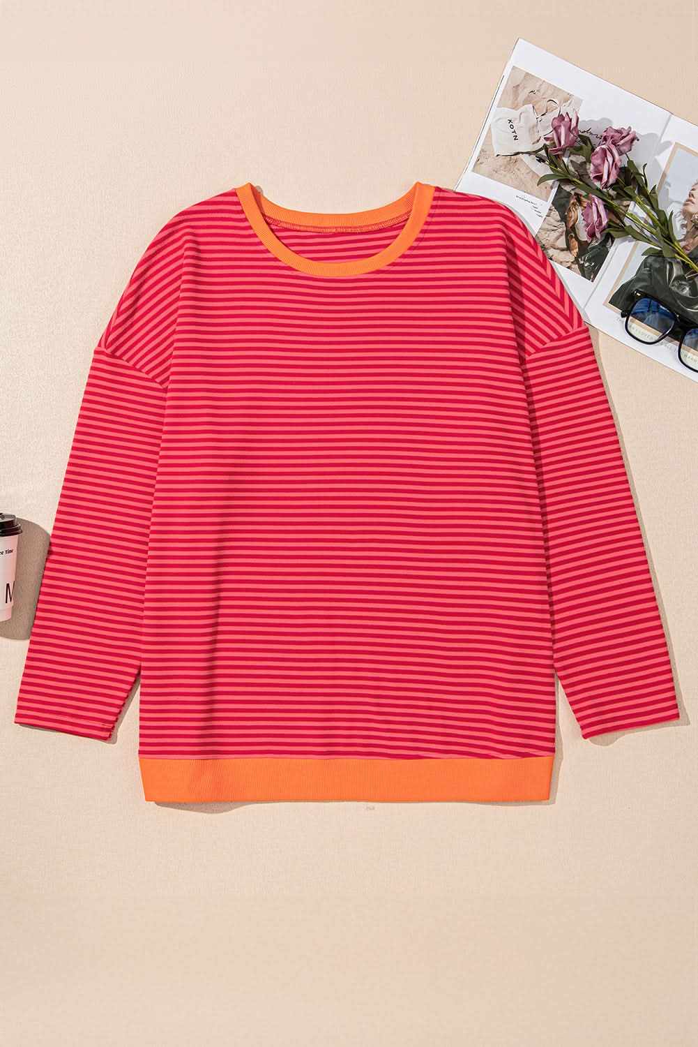 Fashionable Orange Striped Plus Size Women's Tops - Casual & Comfortable Blouse for Work, Party & Everyday Wear