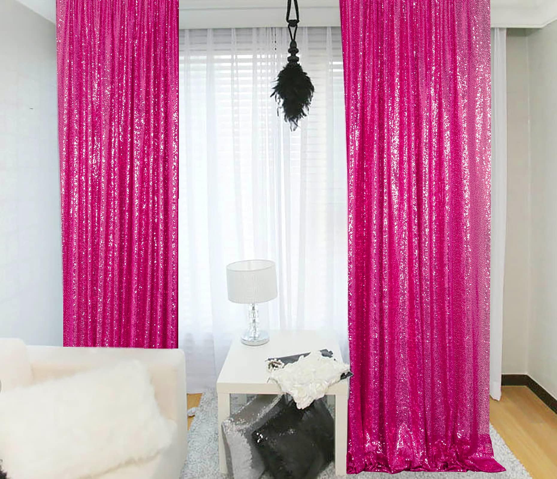 ShinyBeauty 4x10ft Fuchsia Sequin Backdrop - Glitter Curtains for Wedding & Party Decor