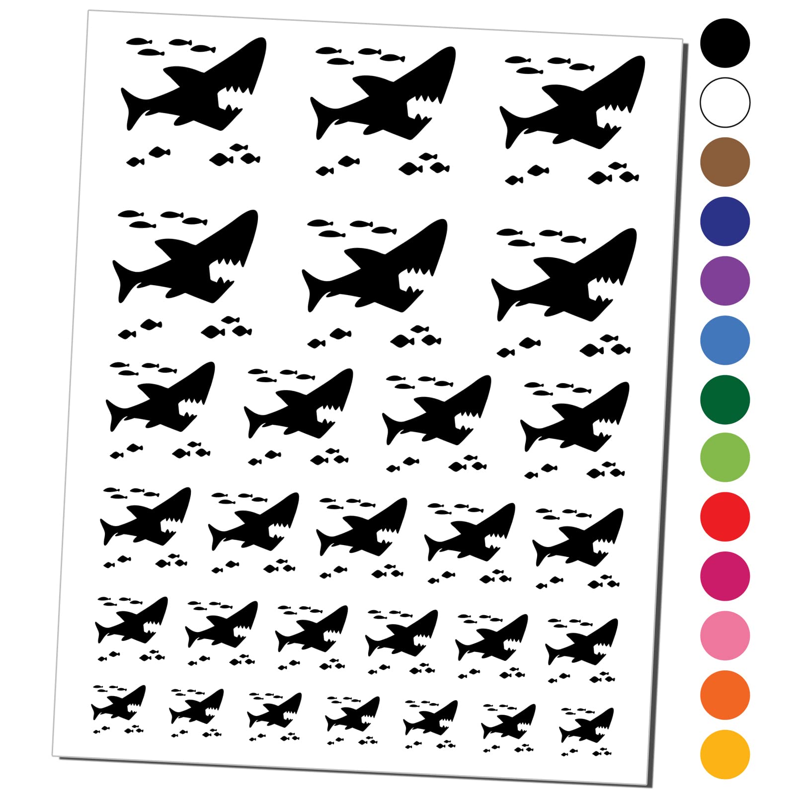 Shark and School of Fish Temporary Tattoo Set - Waterproof Fake Body Art for Kids & Adults - Black (1 Sheet) - Perfect for Beach Parties, Halloween Costumes & Summer Fun