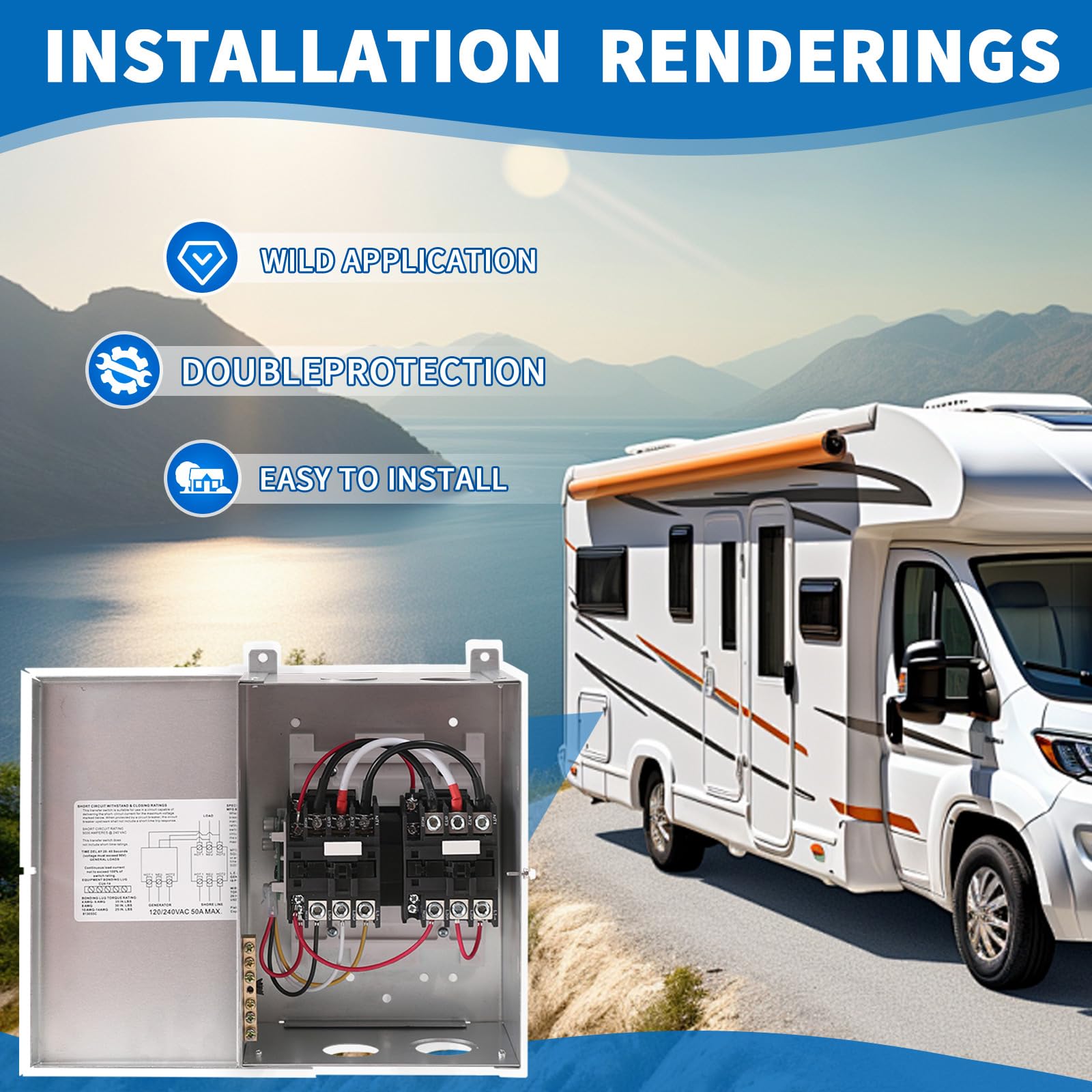 Aibule 50 AMP RV Automatic Transfer Switch - 120/240V AC, 50 Amp Auto Transfer Relay for RVs, Speedboats & Outdoor Power - Replacement for PD52 - Perfect for Camping, Boating & Off-Grid Power Solutions