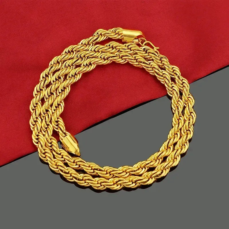 24K Pure Gold 999 Hemp Rope Necklace for Men & Women - Luxury Fortune Bringing Boss Necklace - Perfect for Gifts, Business Success & Spiritual Protection