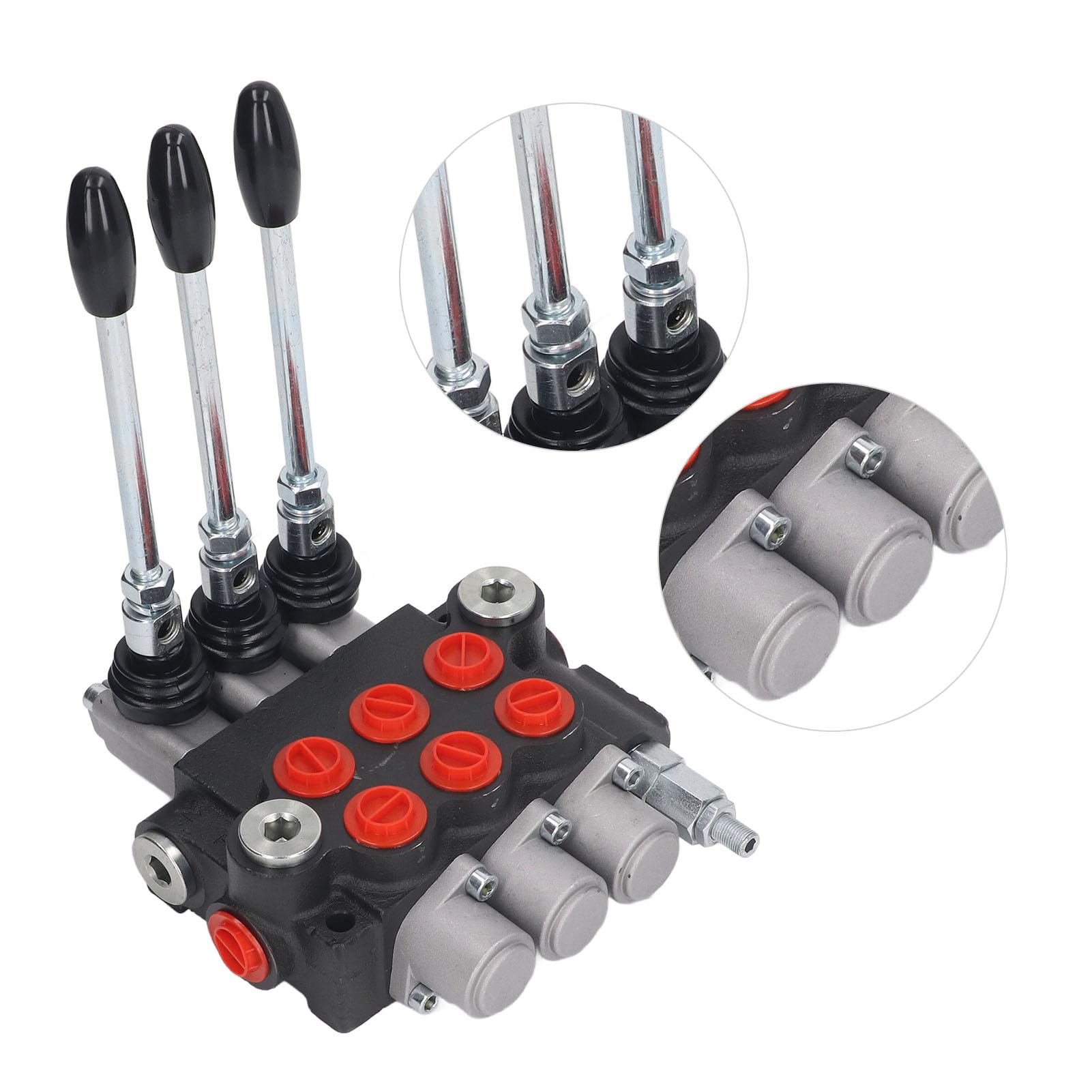 Eujgoov 3 Spool Hydraulic Control Valve - Double Acting Cast Iron Loader Valve P40-3OT for Tractors, Excavators & Heavy Equipment Hydraulic Systems