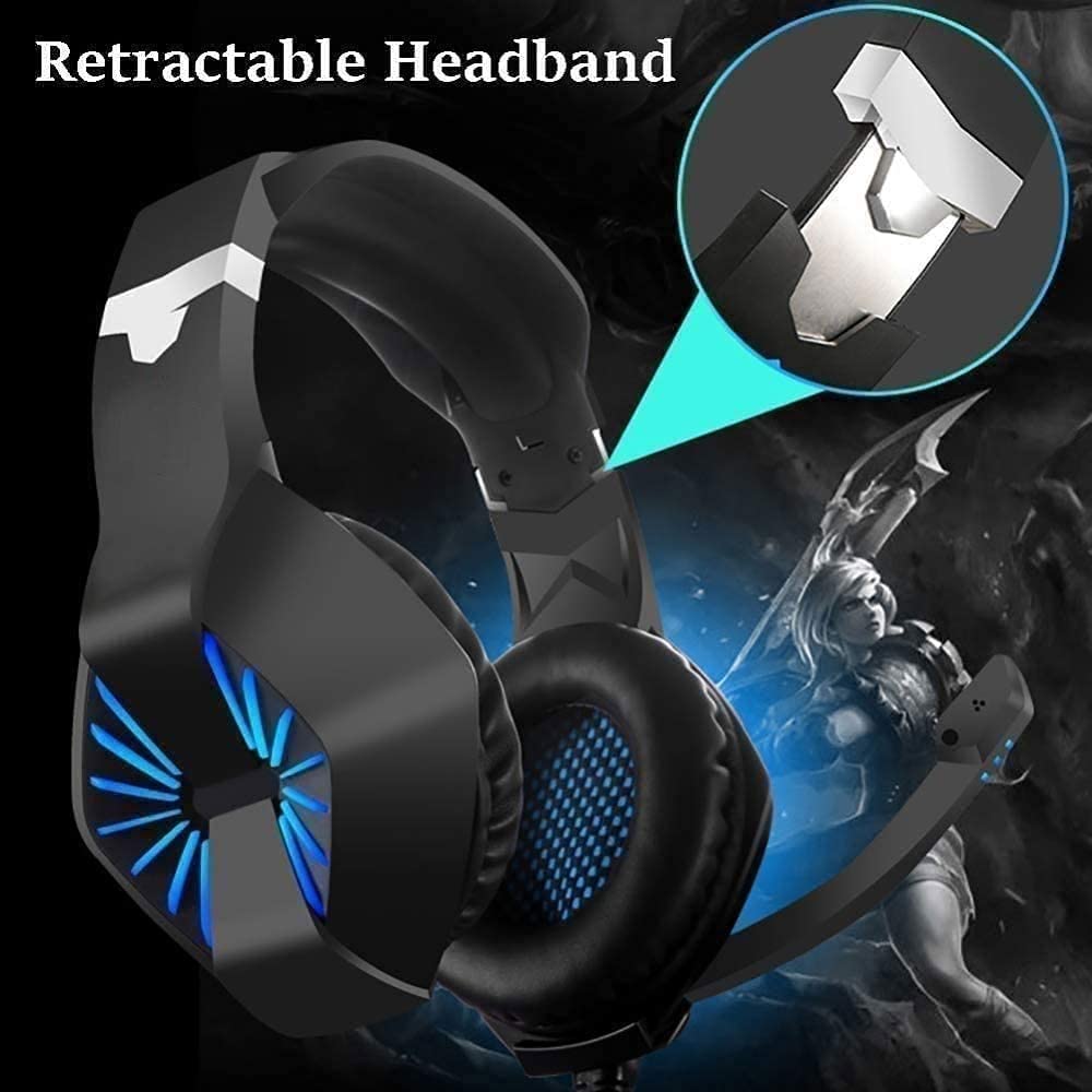 JYYBN Gaming Headset with Retractable Noise Cancelling Mic - 7.1 Surround Sound Over-Ear Headphones for PC, PS4, Xbox - Perfect for FPS Games & Online Chat