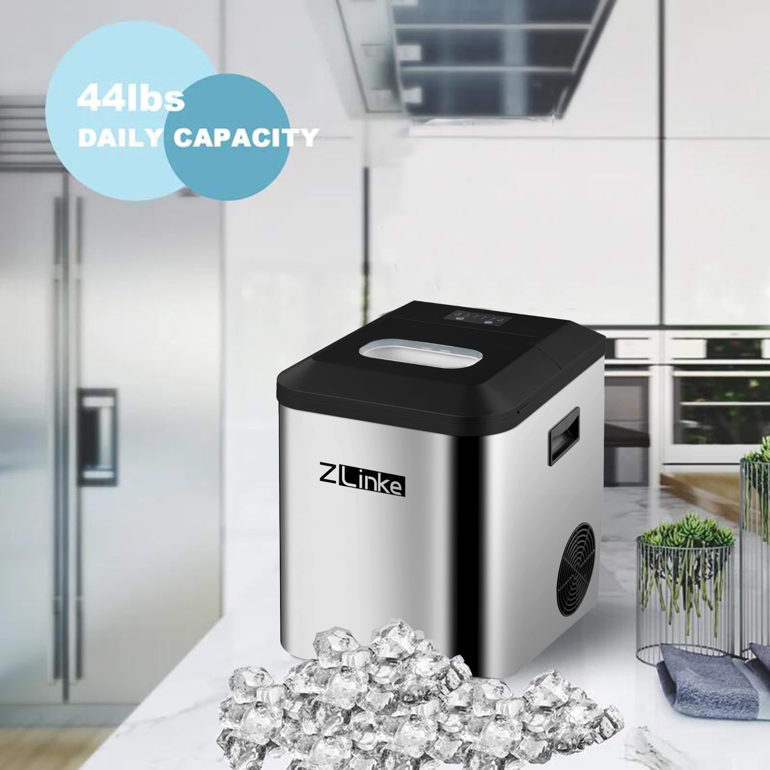 Portable Countertop Ice Maker Machine - 44Lbs/24H, Self-Cleaning, Makes 24 Ice Cubes in 15 Mins - Compact Ice Maker with Scoop & Basket for Home, Kitchen, Office, Bar, RV & Outdoor Parties