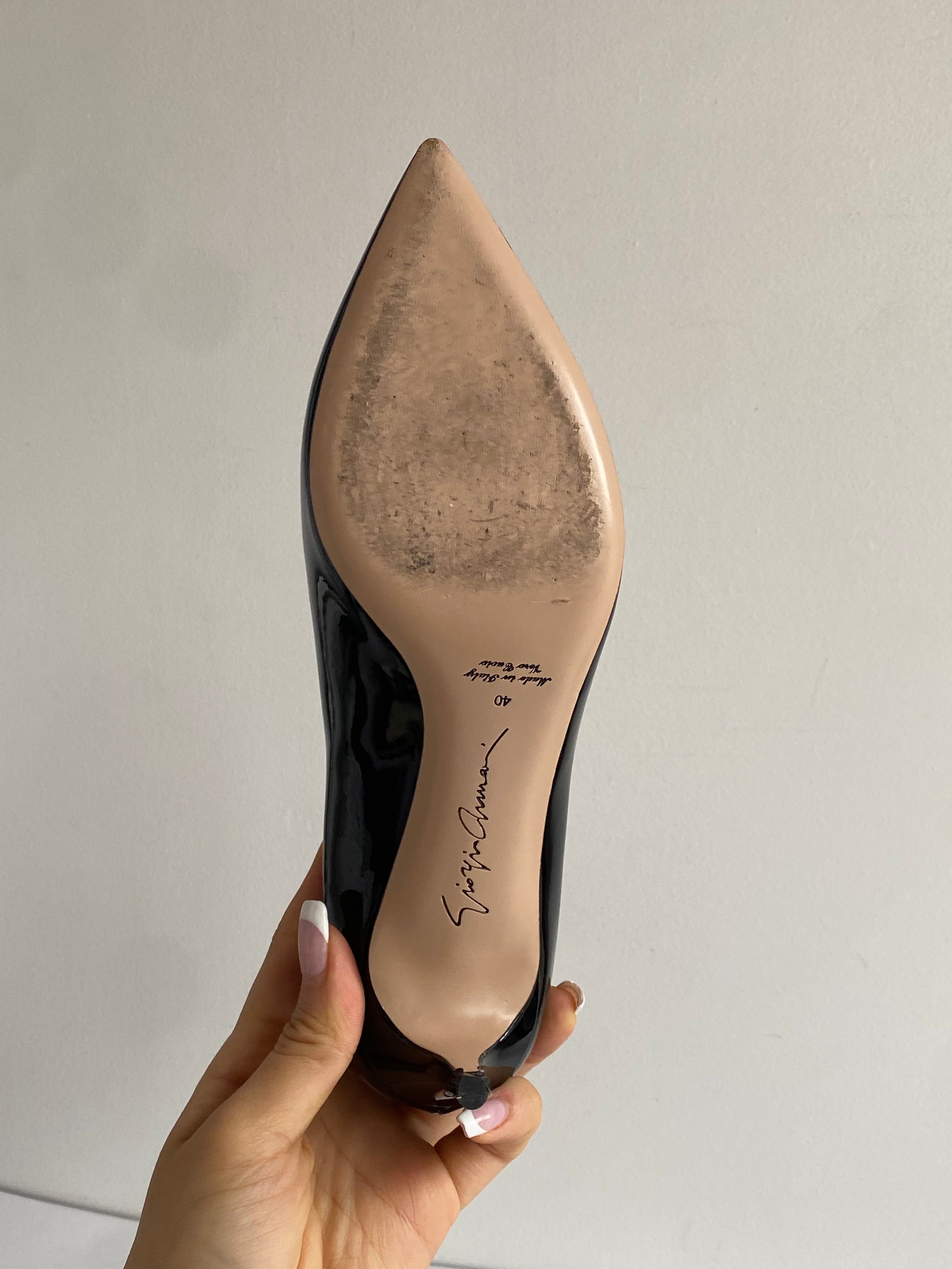 Armani Black Patent Leather High Heel Pumps - Size 40 | Luxury Women's Dress Shoes for Office, Party & Evening Wear