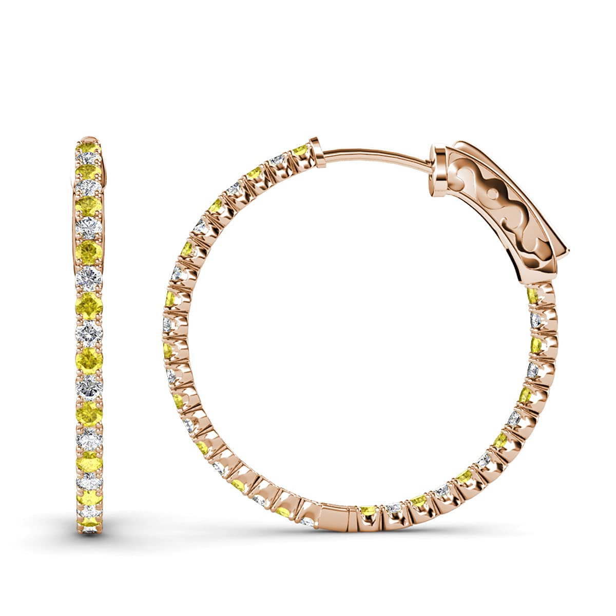 14K Rose Gold Yellow Sapphire & Diamond Inside-Out Hoop Earrings (2.77 ctw) - Elegant Jewelry for Weddings, Parties & Special Occasions
