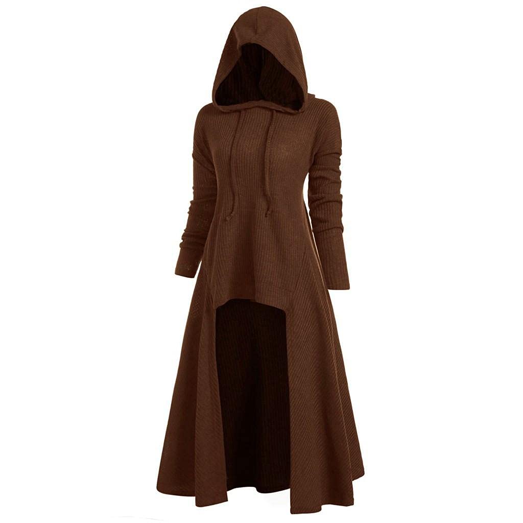 Women's Renaissance Shirts - Vintage Lace-Up Hooded Robe Costume with High-Low Hem | Medieval Pullover Dress for Cosplay, Halloween & Renaissance Fairs