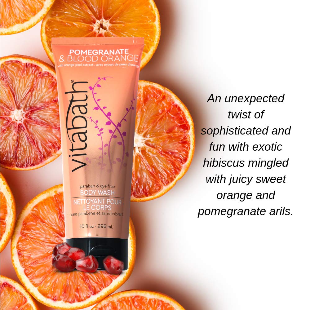 Vitabath Pomegranate & Blood Orange Moisturizing Body Wash - Infused with Hibiscus Flowers, Cruelty-Free & Paraben-Free - Hydrating Shower Gel for Dry Skin - Perfect for Daily Bath & Spa Relaxation (10 oz)