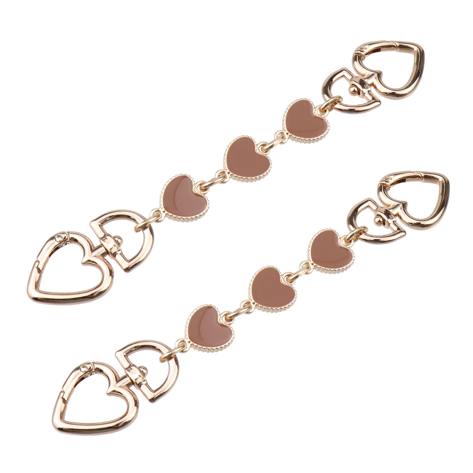 2pcs Brown Heart-Shaped Bag Extender Chain - Purse Strap Extender, Metal Handbag Replacement Strap, Gold Love Bag Charm for Crossbody Bags - Perfect for DIY Purse Making & Fashion Accessories (Brown)