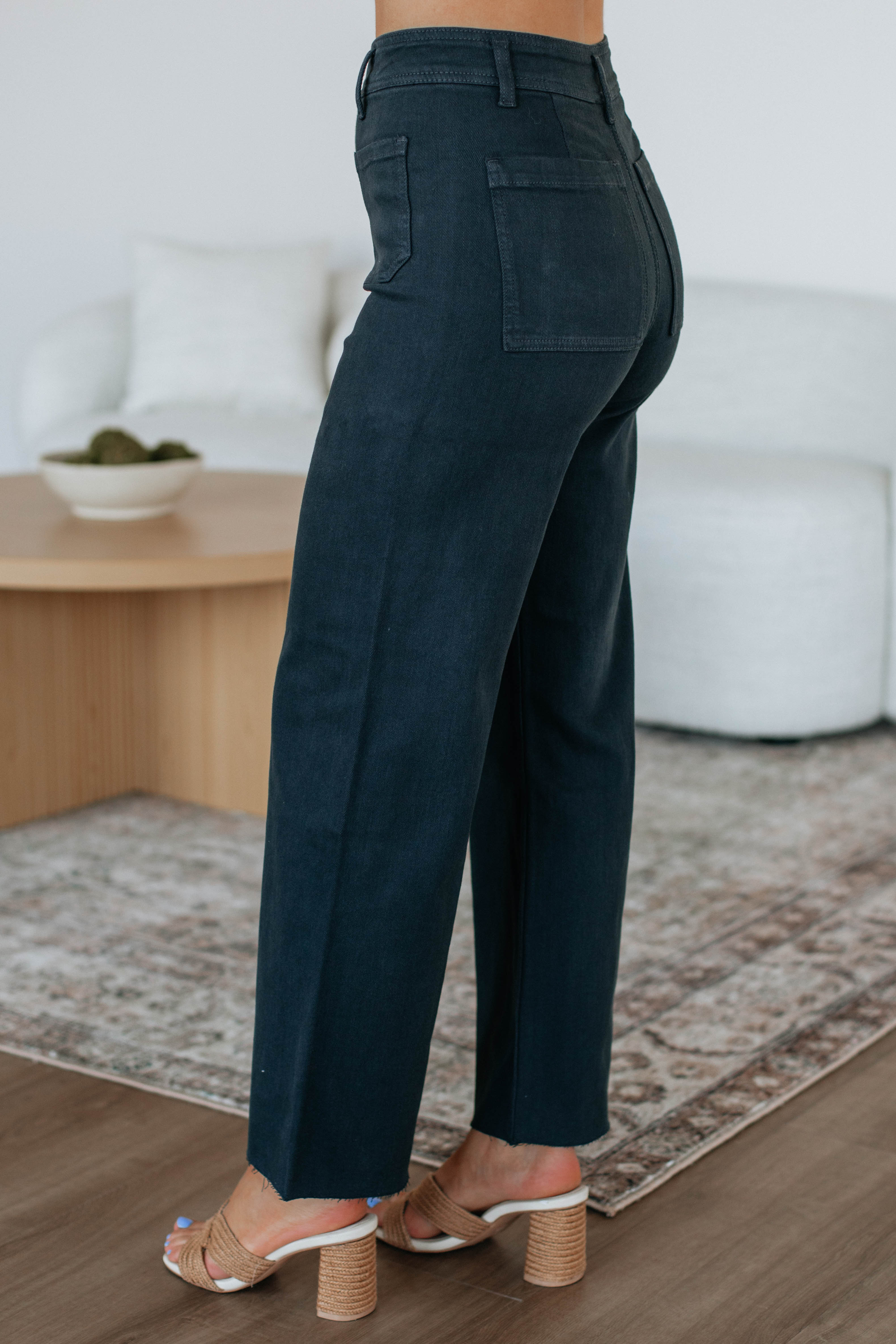Hannah Women's Wide Leg Pants - Navy Blue High Waisted Loose Fit Casual Trousers for Work, Office & Everyday Wear