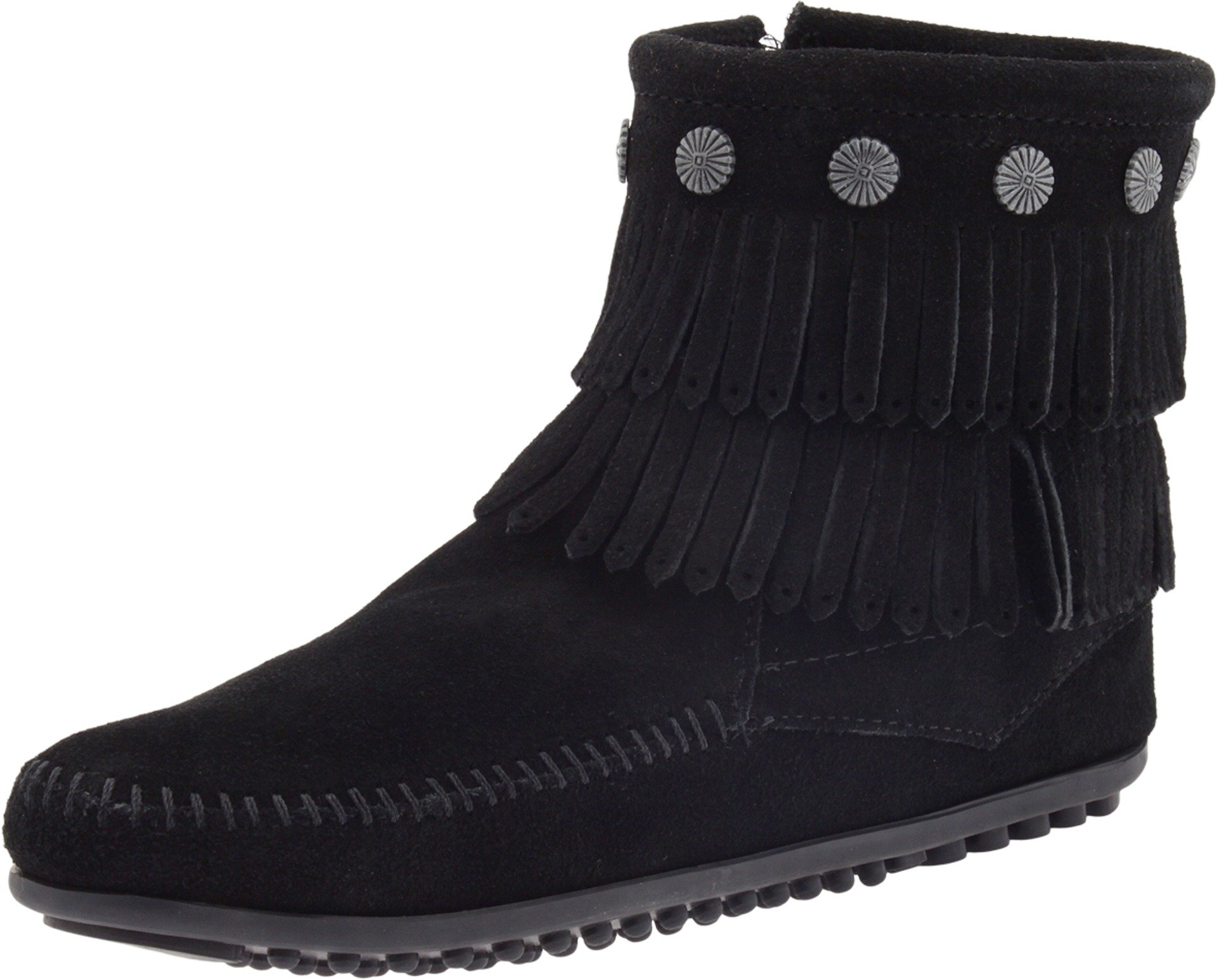 Minnetonka Women's Double-Fringe Side-Zip Boots - Soft Leather Ankle Booties for Casual Wear & Boho Style Outfits | Perfect for Fall, Winter & Festival Fashion