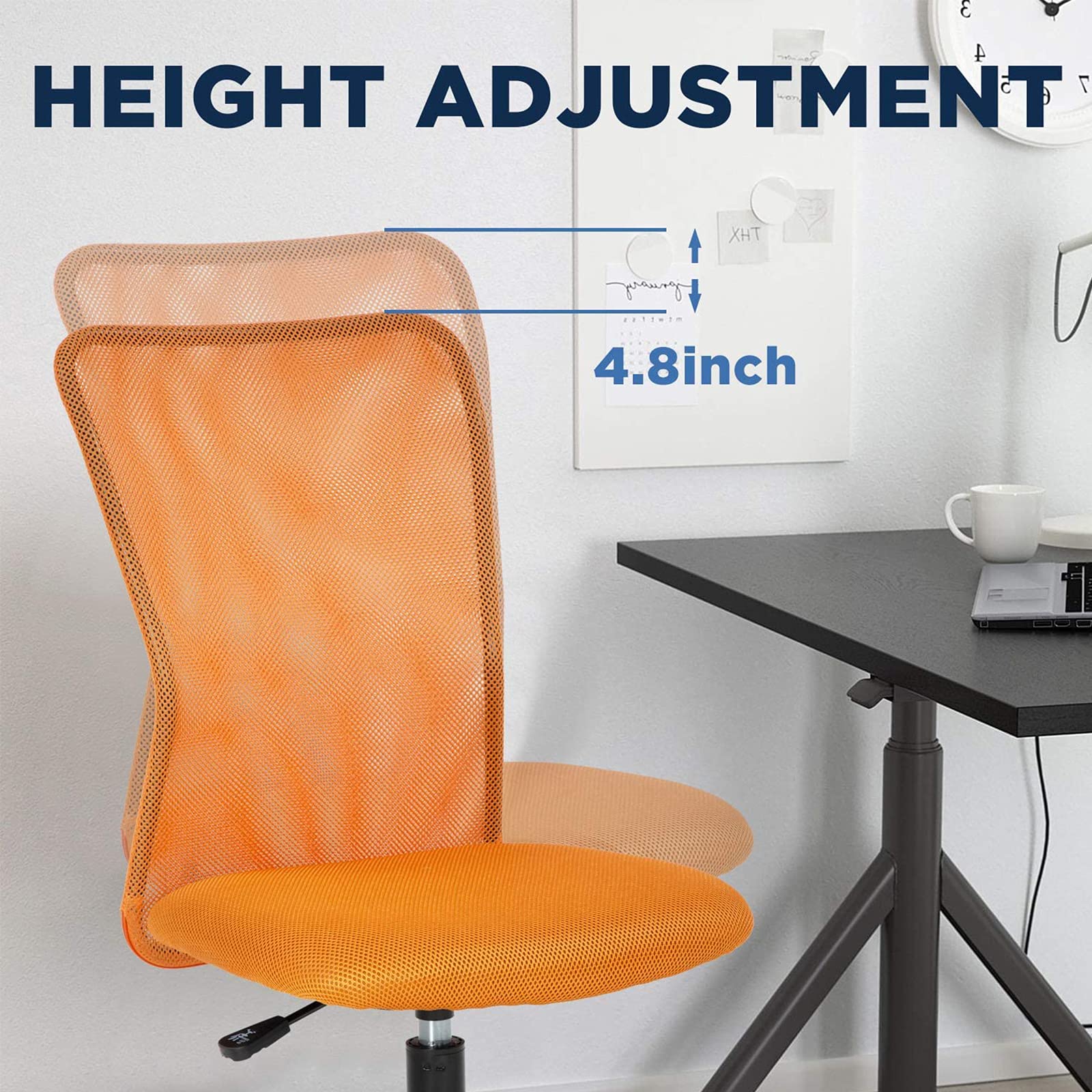 Ergonomic Mid Back Mesh Office Chair with Adjustable Height & Lumbar Support - Modern Armless Rolling Chair for Home Office, Computer Desk, and Executive Tasks (Orange) - Perfect for Long Work Hours, Gaming, and Remote Work Comfort