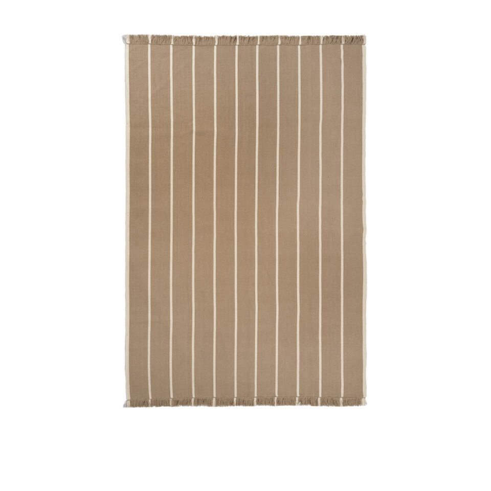 FERM LIVING Calm Kelim Rug - Handmade Vintage Bohemian Area Rug in Dark Sand & Off White - Perfect for Living Room, Bedroom, or Home Office Decor