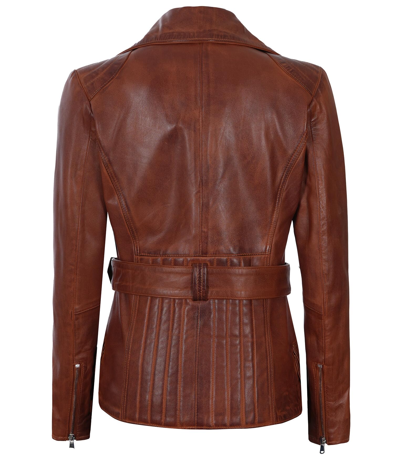 Genuine Lambskin Leather Motorcycle Jacket for Women - Premium Long Leather Coat with Zipper - Perfect for Riding, Biker Fashion & Winter Outerwear