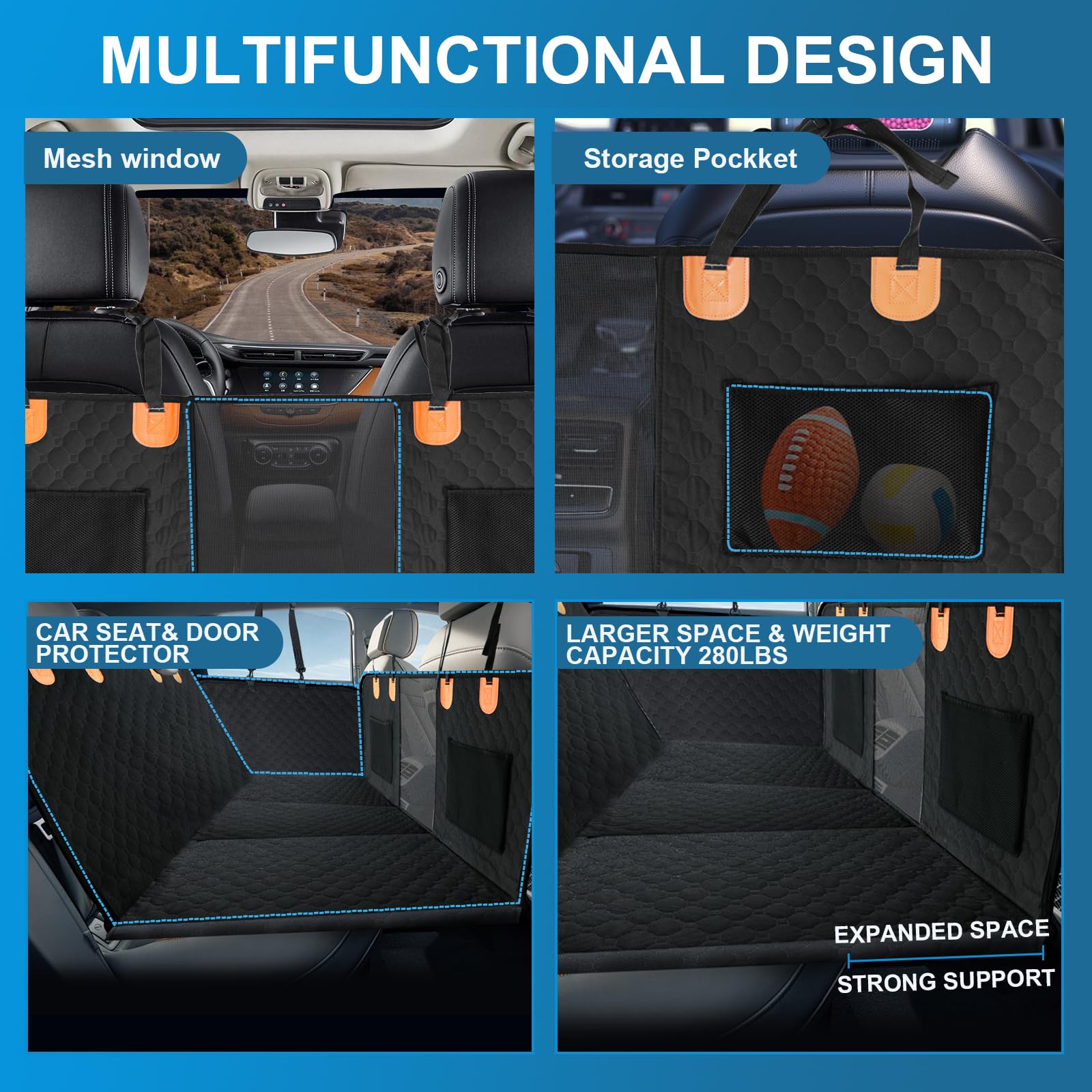 EnthuLove Hard Bottom Dog Car Back Seat Extender - 280lb Weight Capacity, Non-Slip Pet Car Seat Cover, Convertible Camping Air Mattress & Travel Bed for Cars, SUVs & Trucks (Large) | Perfect for Road Trips, Camping & Outdoor Adventures