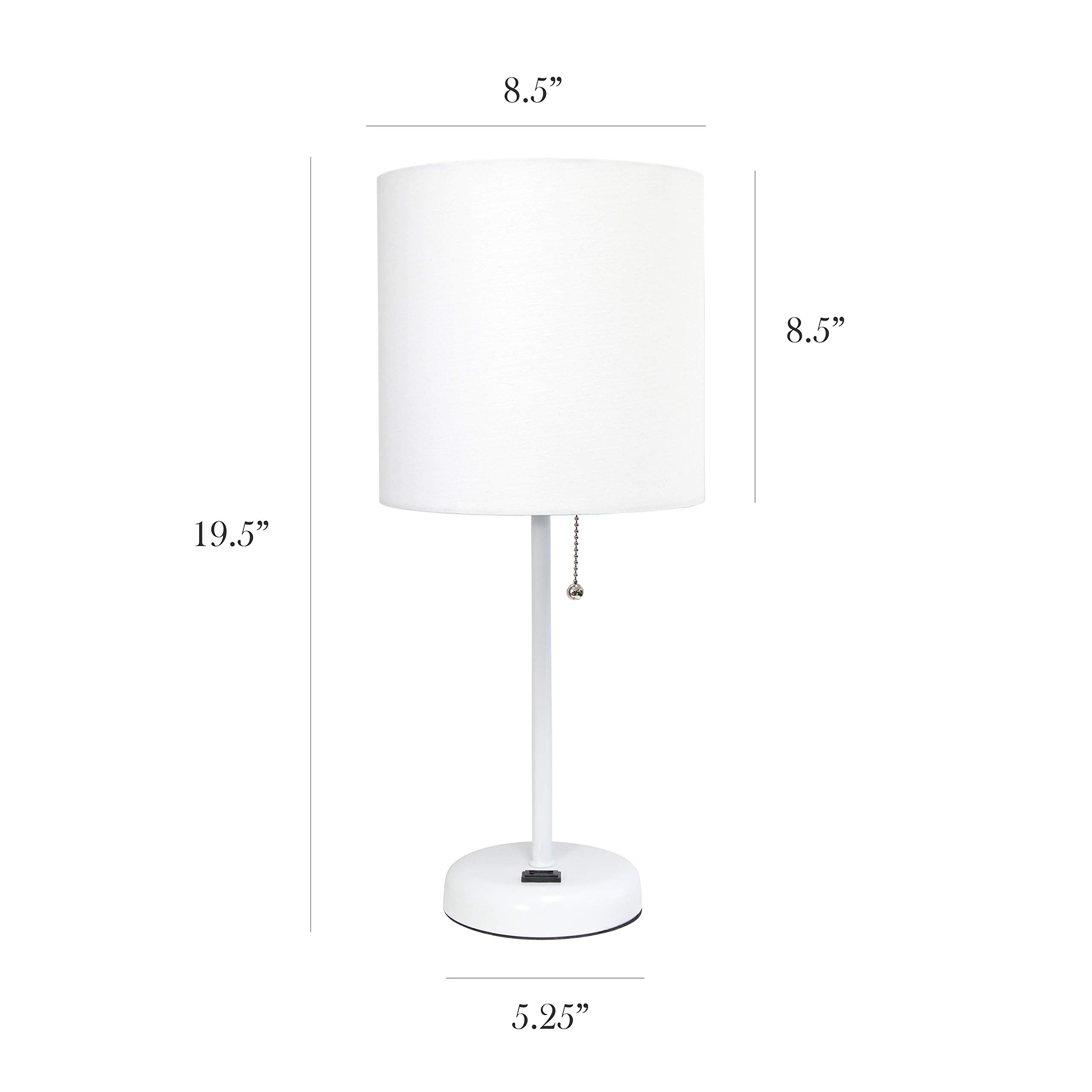 Simple Designs LT2024-WOW White Stick Table Desk Lamp with USB Charging Outlet & Drum Fabric Shade - Modern Office Lighting for Home, Study, Bedroom & Workspace
