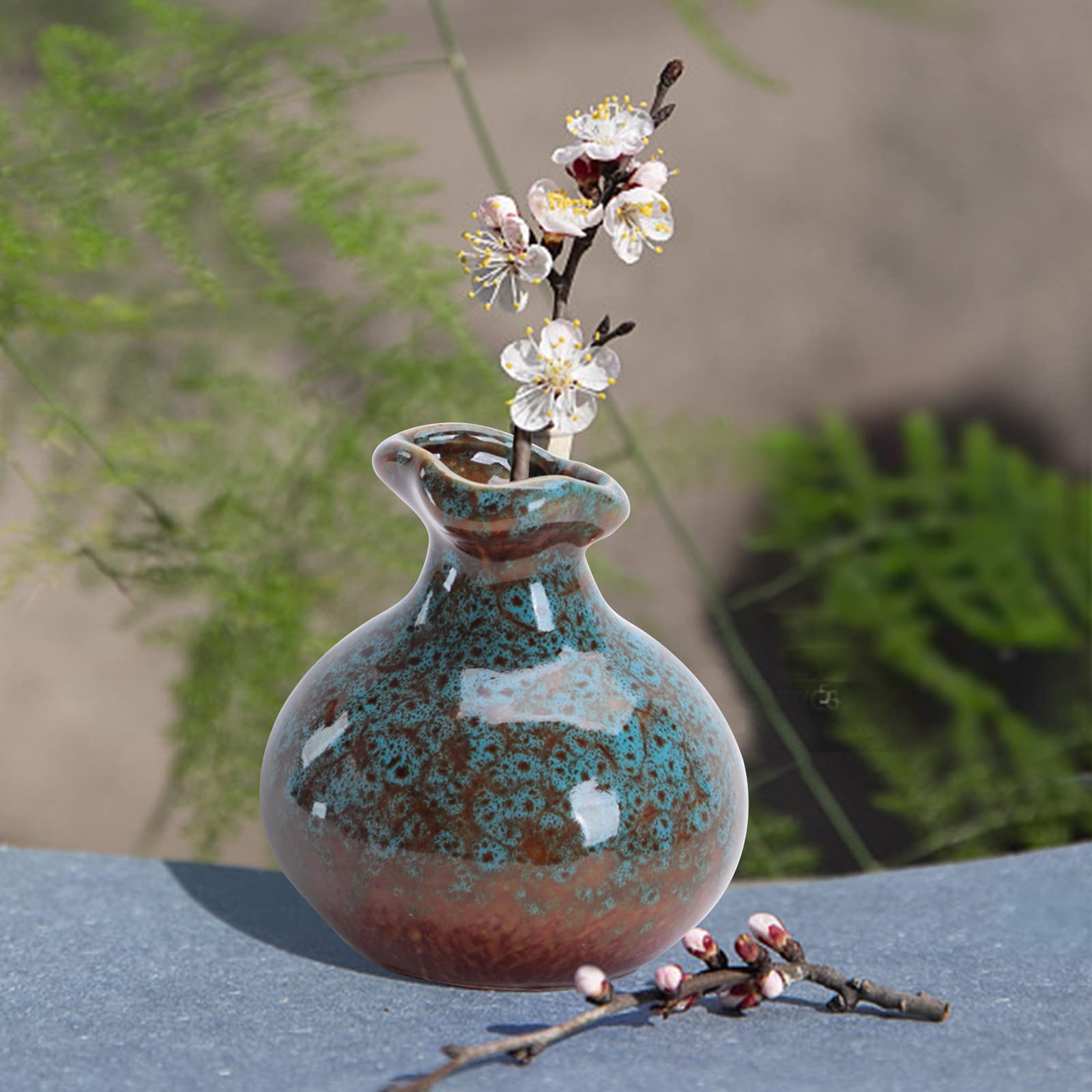 Elegant Glazed Ceramic Flower Vase - Modern Decorative Dried Floral Container for Mantel, Table Centerpieces, Living Room Decor | Perfect Housewarming Gift for Home, Office & Wedding Decorations