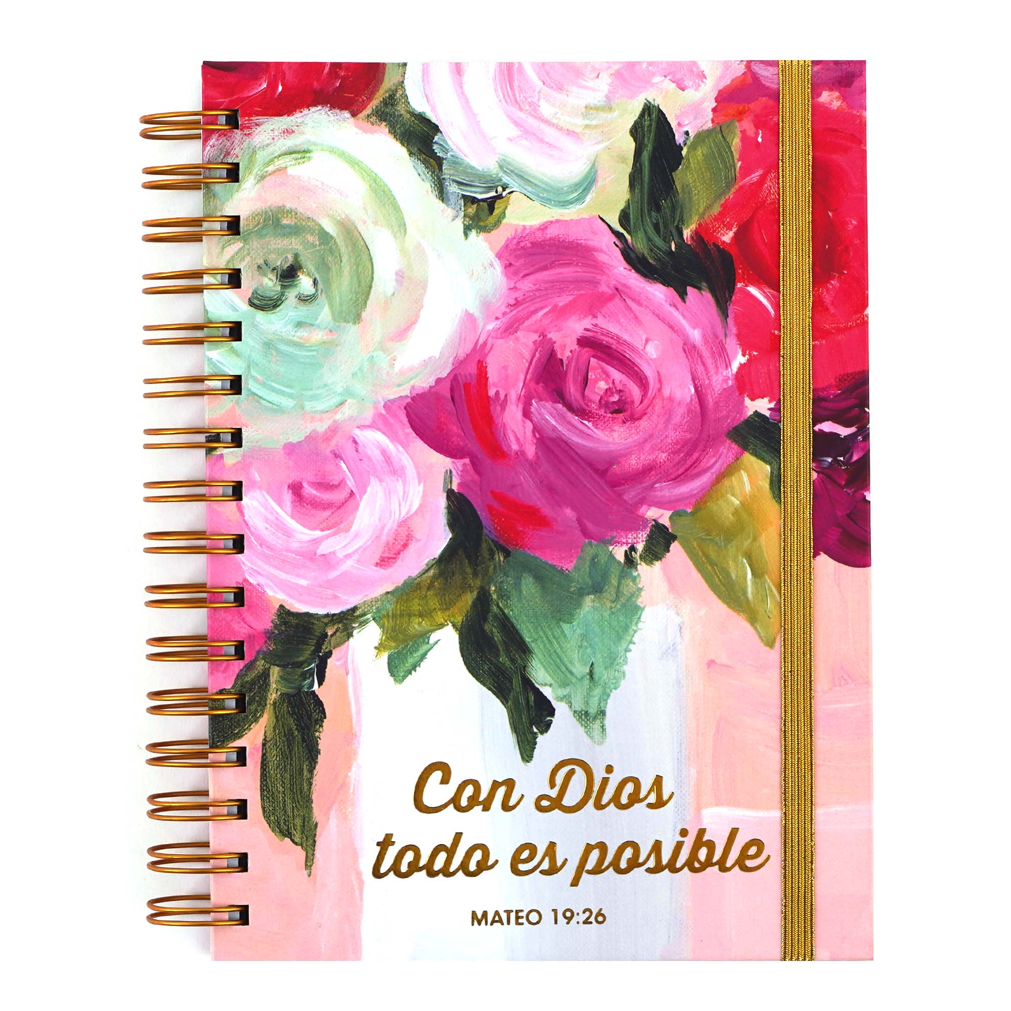 160-Sheet/320-Page Religious Spanish Floral Inspirational Notebook - Hot Stamp Chunky Spiral Journal, 8.5