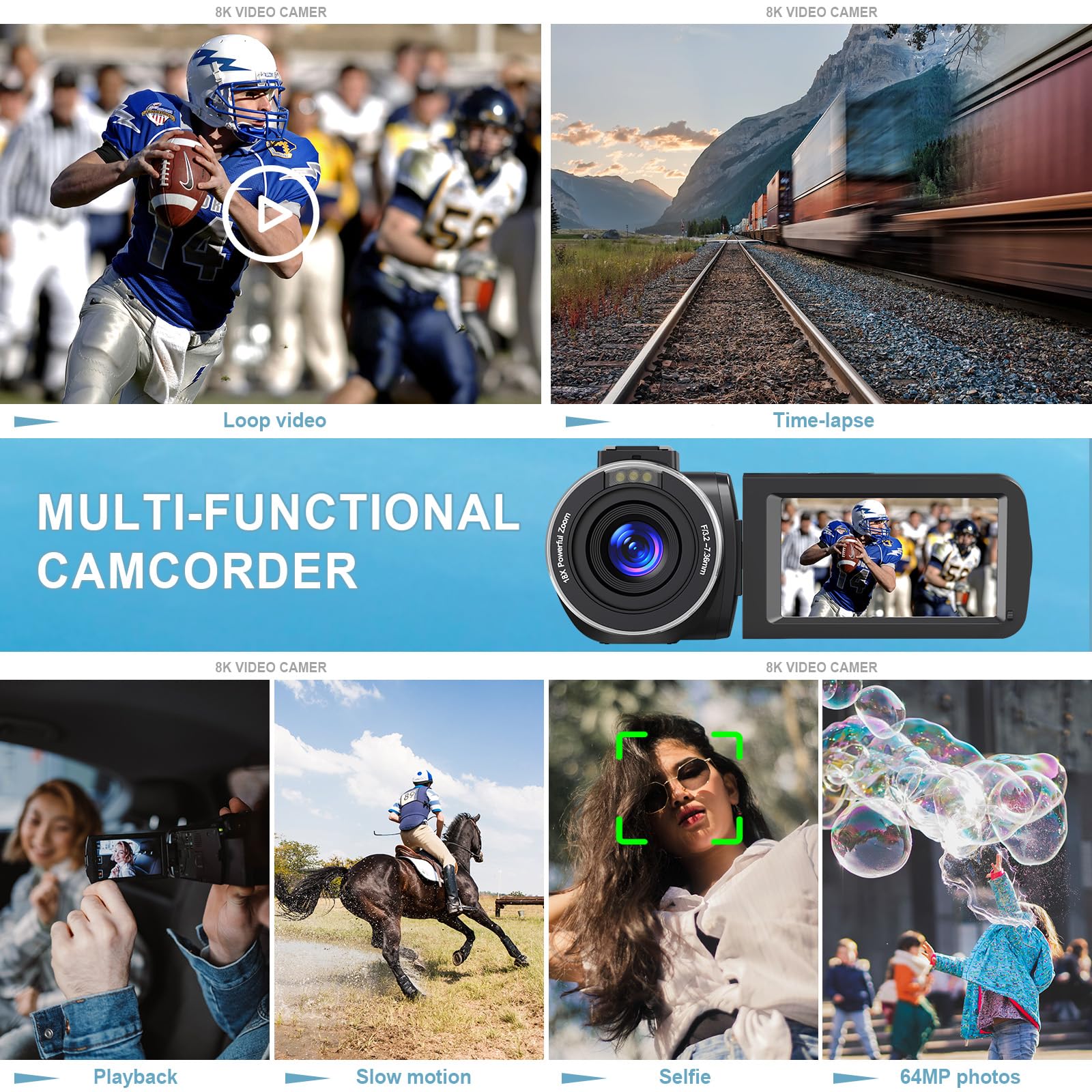 8K 64MP Camcorder Video Camera with 18X Digital Zoom - YouTube Vlogging Camera, Webcam with IR Night Vision & WiFi, 3.0” Touch Screen, Includes Microphone, 32G SD Card, Remote Control & 2 Batteries - Perfect for Travel Vlogging, Live Streaming, and Home Security Monitoring
