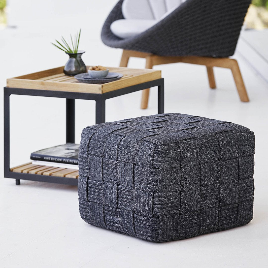 Cane Line Design Team Cube Footstool - Modern Ottoman with Woven Rattan for Living Room, Bedroom & Patio Decor