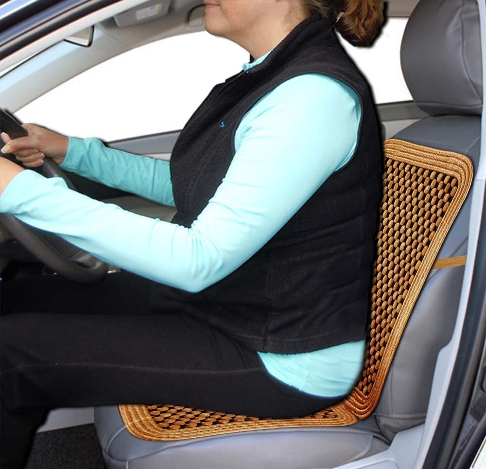 Zento Deals Natural Wood Beaded Seat Cover - Breathable & Comfortable Car Seat Cushion for Office Chair, Truck, or Home Use - Improves Airflow & Reduces Back Pain