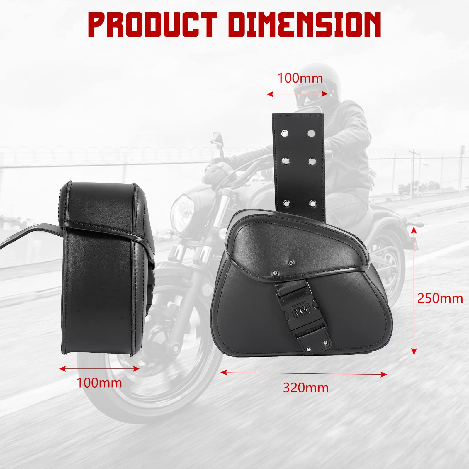 INNOGLOW Universal Motorcycle Saddlebags - Waterproof PU Leather Throw Over Side Bags with Password Lock for Harley, Cruiser, Bobber, Chopper, Suzuki & Kawasaki - Perfect for Long Rides, Commuting and Road Trips