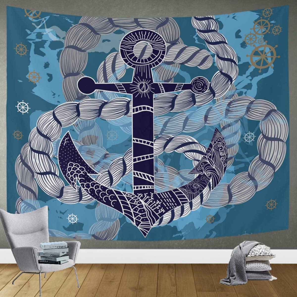 DOMIKING Anchor with Rope Tapestry Wall Hanging - 90x60in Boho Beach Wall Art for Bedroom, Living Room & Office Decor | Coastal Nautical Theme for Home, Dorm & Meditation Space