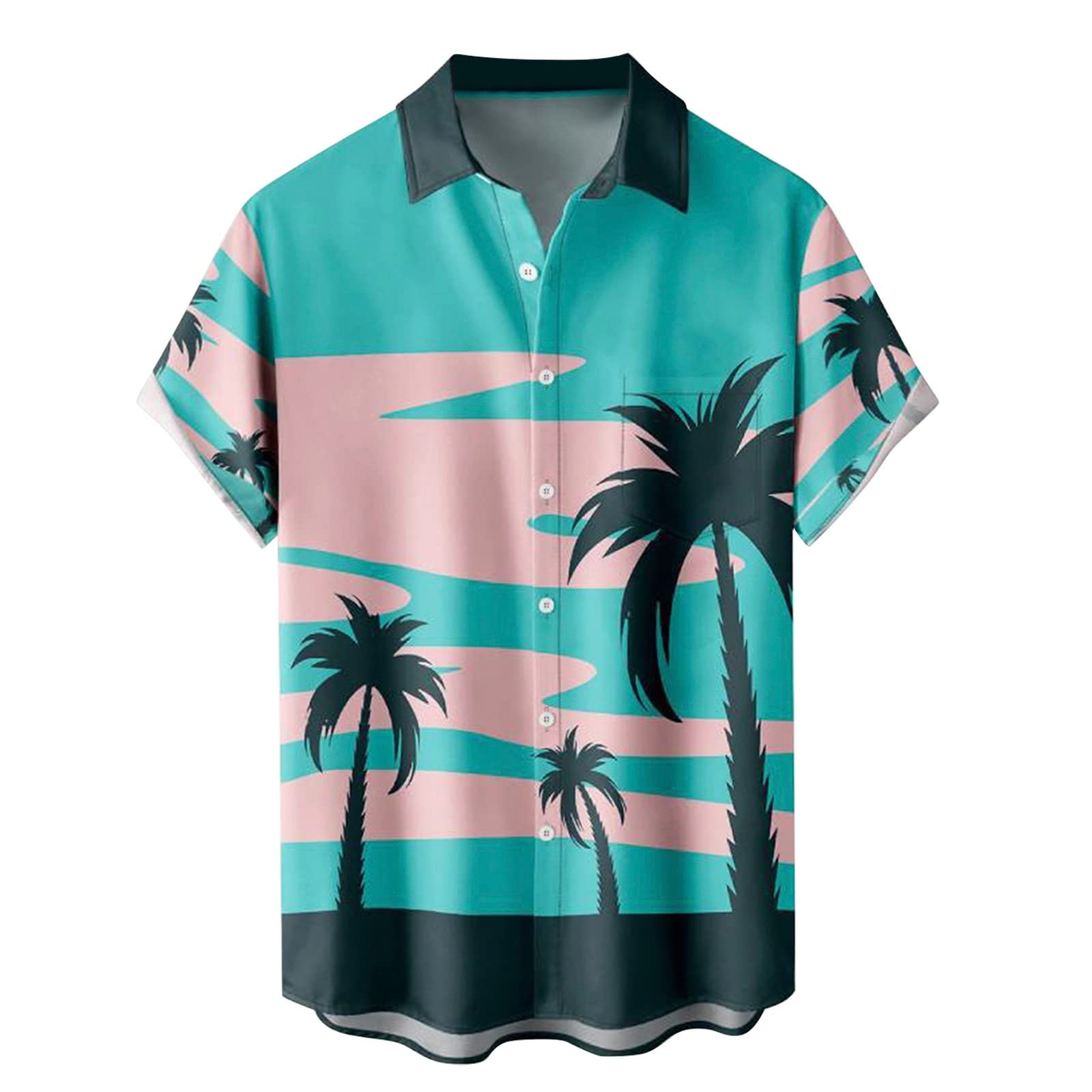 Stylish Men's Hawaiian Shirt - Funky Tropical Print Short Sleeve Button Down Shirt for Summer Vacation, Beach Party & Casual Wear