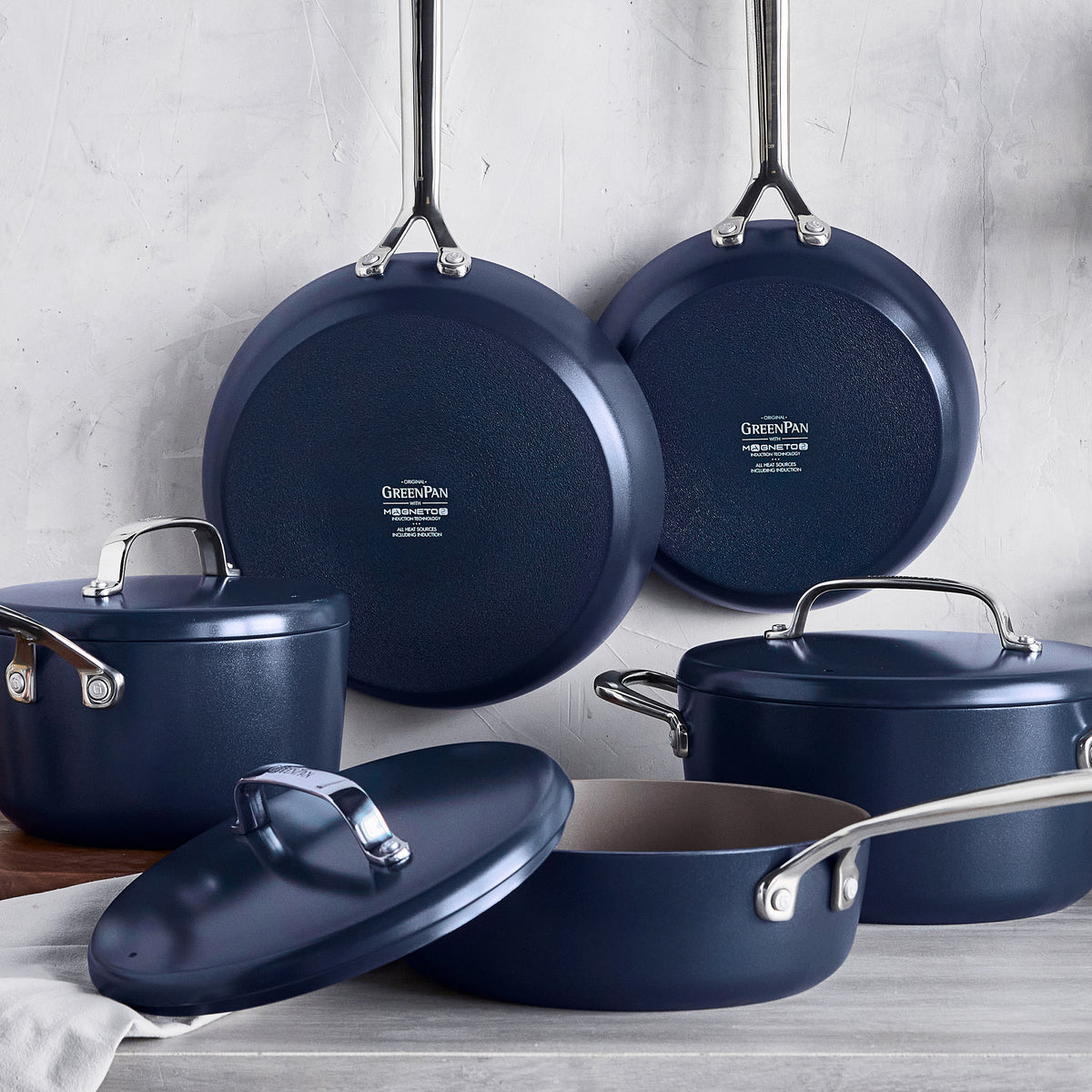 Premium GP5 Colors Ceramic Nonstick 11-Piece Cookware Set with Mirror Handles | Oxford Blue | Durable & Eco-Friendly Kitchen Essentials for Baking, Frying & Everyday Cooking