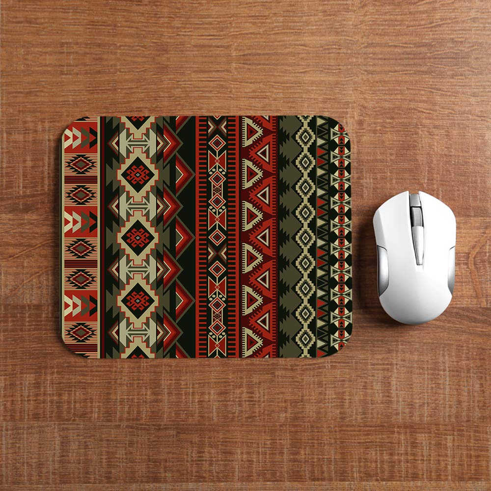 Aztec Print Mouse Pad - Non-Slip Rubber Base Gaming Mouse Mat with Native American Tribal Geometric Design (9.5x7.9 Inch) for Laptop, PC, Office & Home Workspace Decoration