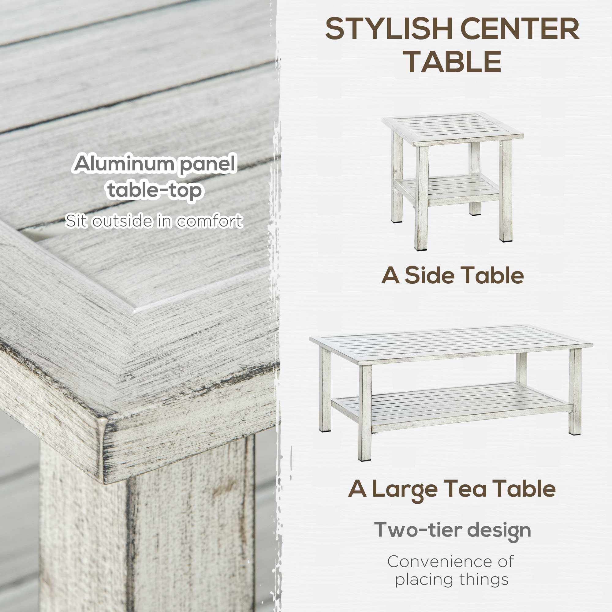Outsunny 5-Piece Aluminum Patio Furniture Set - Modern Outdoor Conversation Set with Loveseat, 2 Chairs, Cushions, Coffee Table & Side Table - Gray - Perfect for Backyard, Garden, Poolside & Patio Relaxation