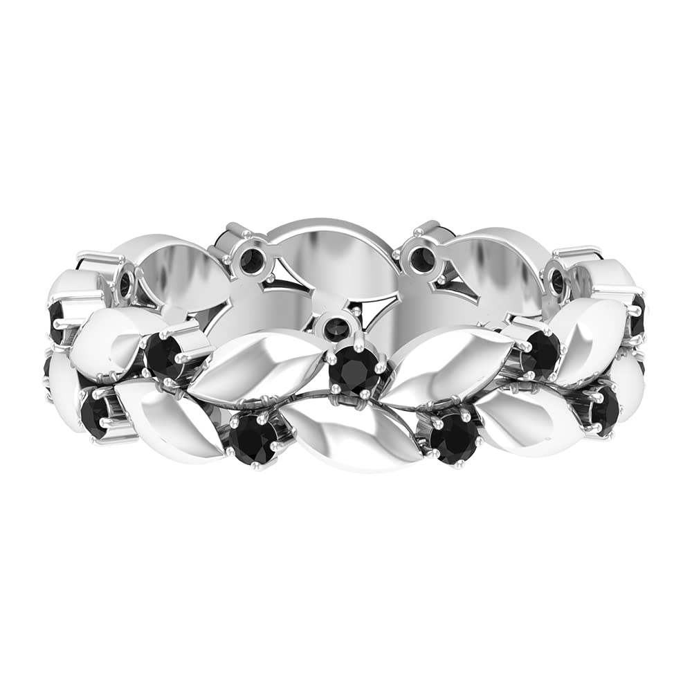 1/2 CT Black Onyx Band Ring - 14K Solid Gold December Birthstone Jewelry, Certified Black Onyx Leaf Ring for Women, Elegant Stackable Ring for Gifts & Everyday Wear