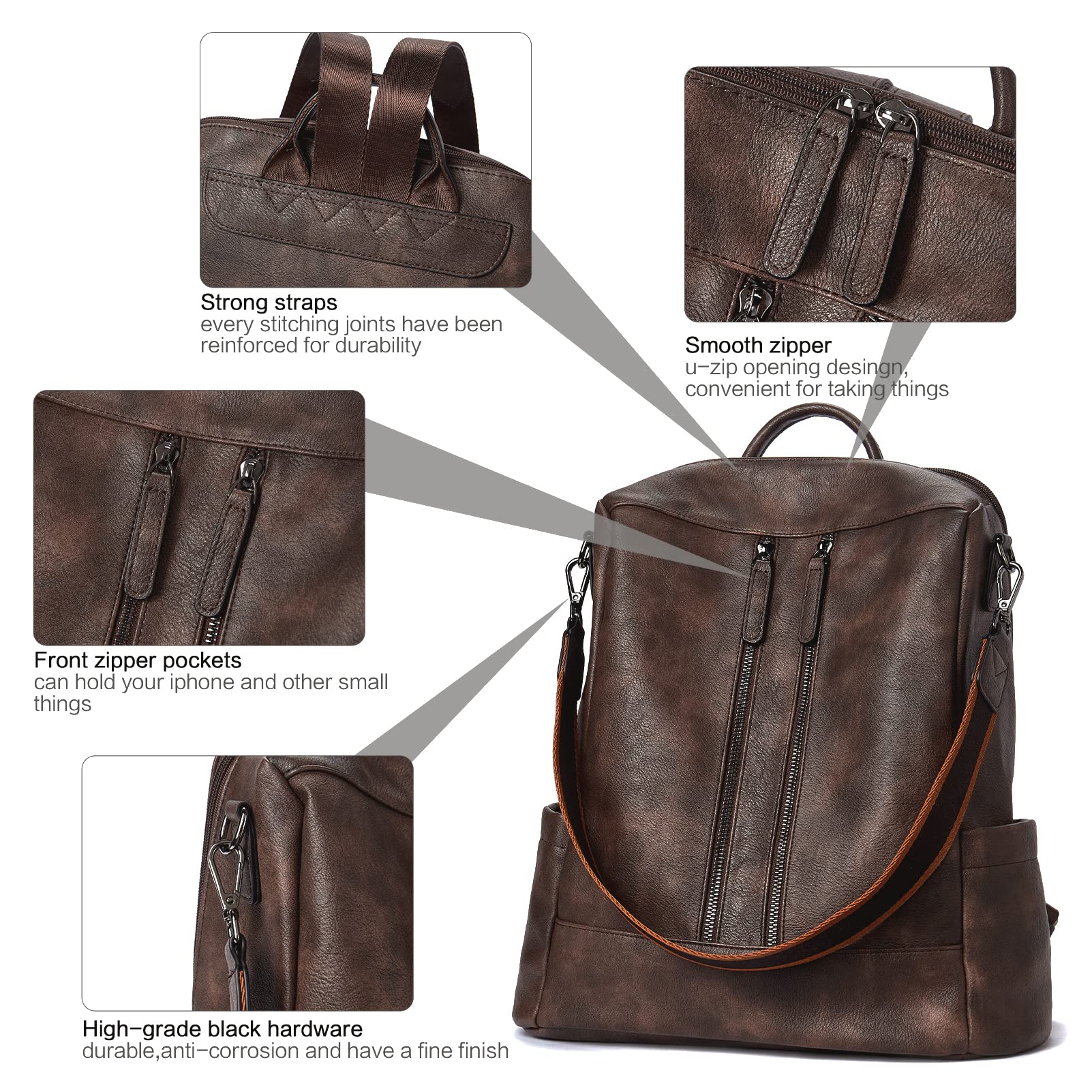 BROMEN Women's Leather Backpack Purse - Anti-Theft Fashion Shoulder Bag & Handbag for Work, Travel & College | Stylish Bookbag for Everyday Use