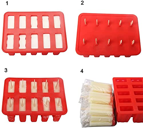 BPA-Free Silicone Popsicle Molds Set - 10 Cavity Homemade Ice Pop Maker with 50 Sticks, 50 Bags & Funnel | Perfect for Summer Treats, Kids Snacks, Party Favors & Healthy Frozen Desserts
