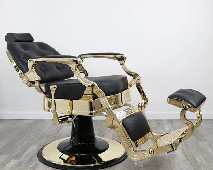 Professional Gold Barber Chair for Salon & Home Use - Heavy Duty Hydraulic Styling Chair with Adjustable Height & Reclining Back - Perfect for Haircuts, Styling & Shaving