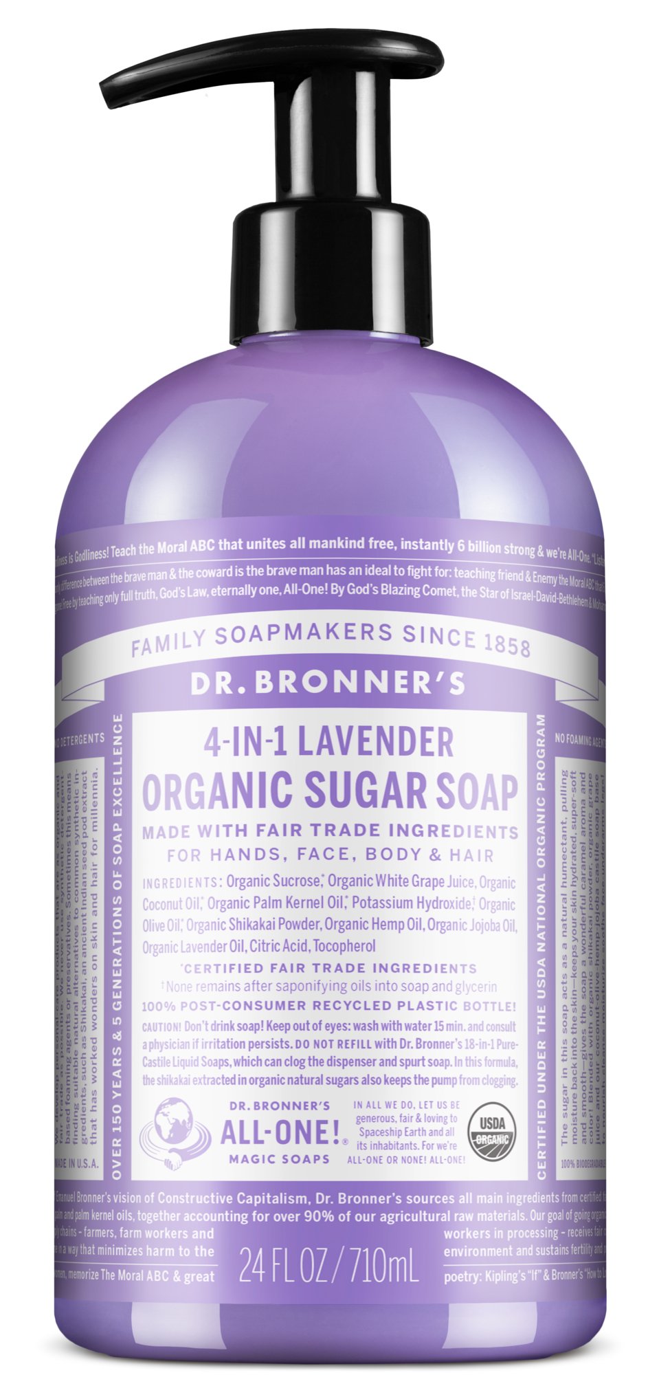 Dr. Bronner's Organic Lavender Pump Soap - USDA Certified, Vegan, Cruelty-Free - Perfect for Hand Washing, Bathroom & Kitchen Use