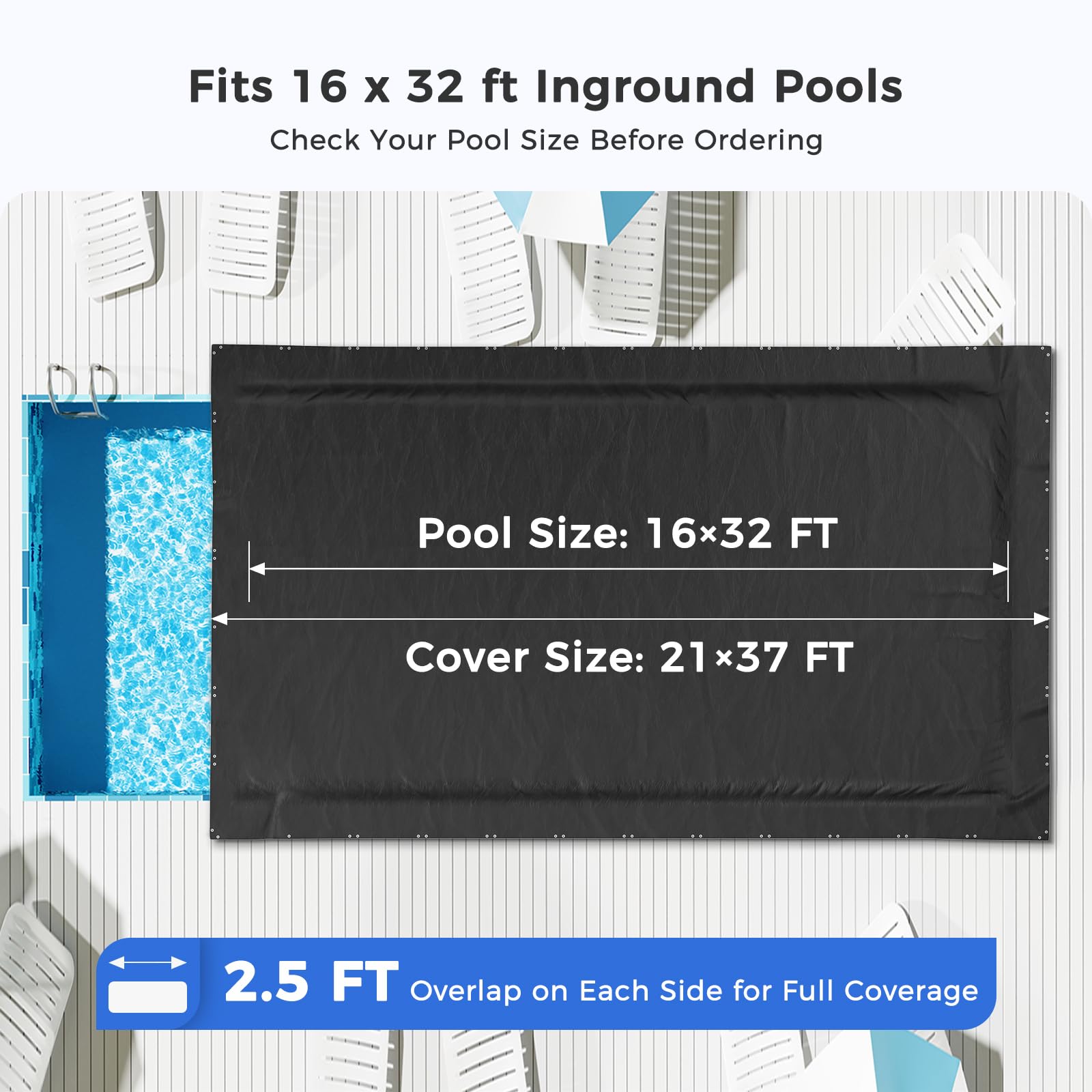 Future Way 16x32 FT Heavy Duty Rectangular Inground Pool Cover - Winter Swimming Pool Protection, Superior Strength & UV Resistant for Cold Weather - Black | Perfect for Seasonal Pool Maintenance & Winterization