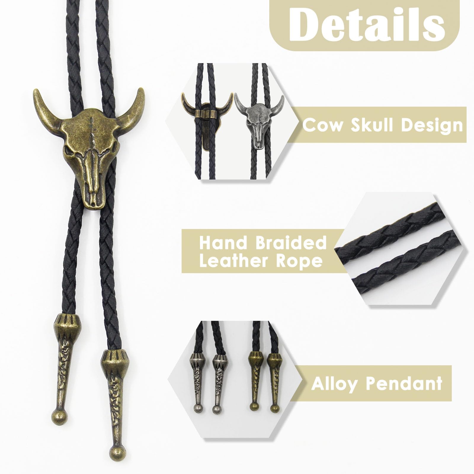Western Bolo Tie for Men & Women - Leather Strap Accessory for Halloween & Costume Parties