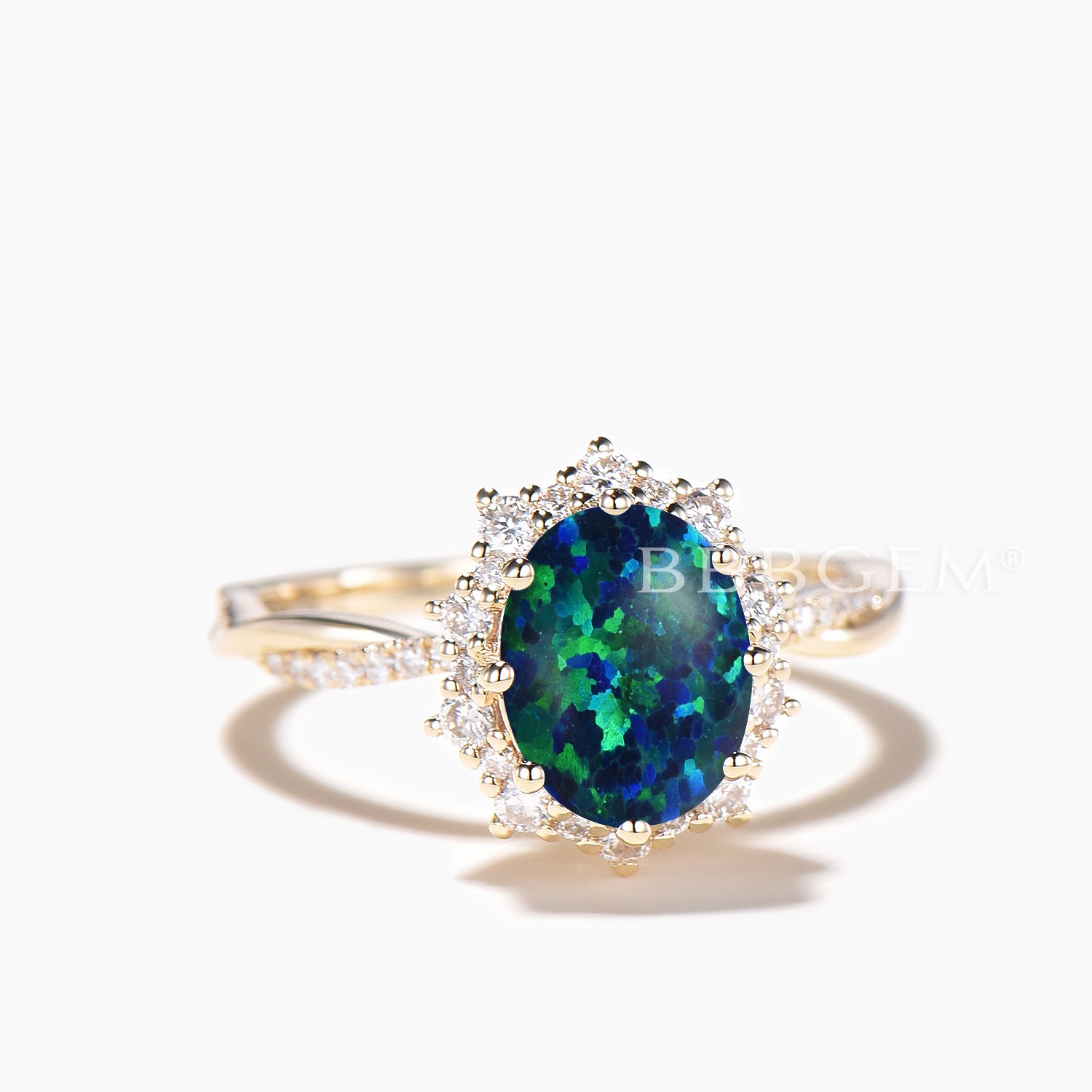 1.5 Carat Oval Cut Black Opal Engagement Ring with Diamond Halo & Twisted Band - Perfect for Proposals, Anniversaries, and Special Occasions