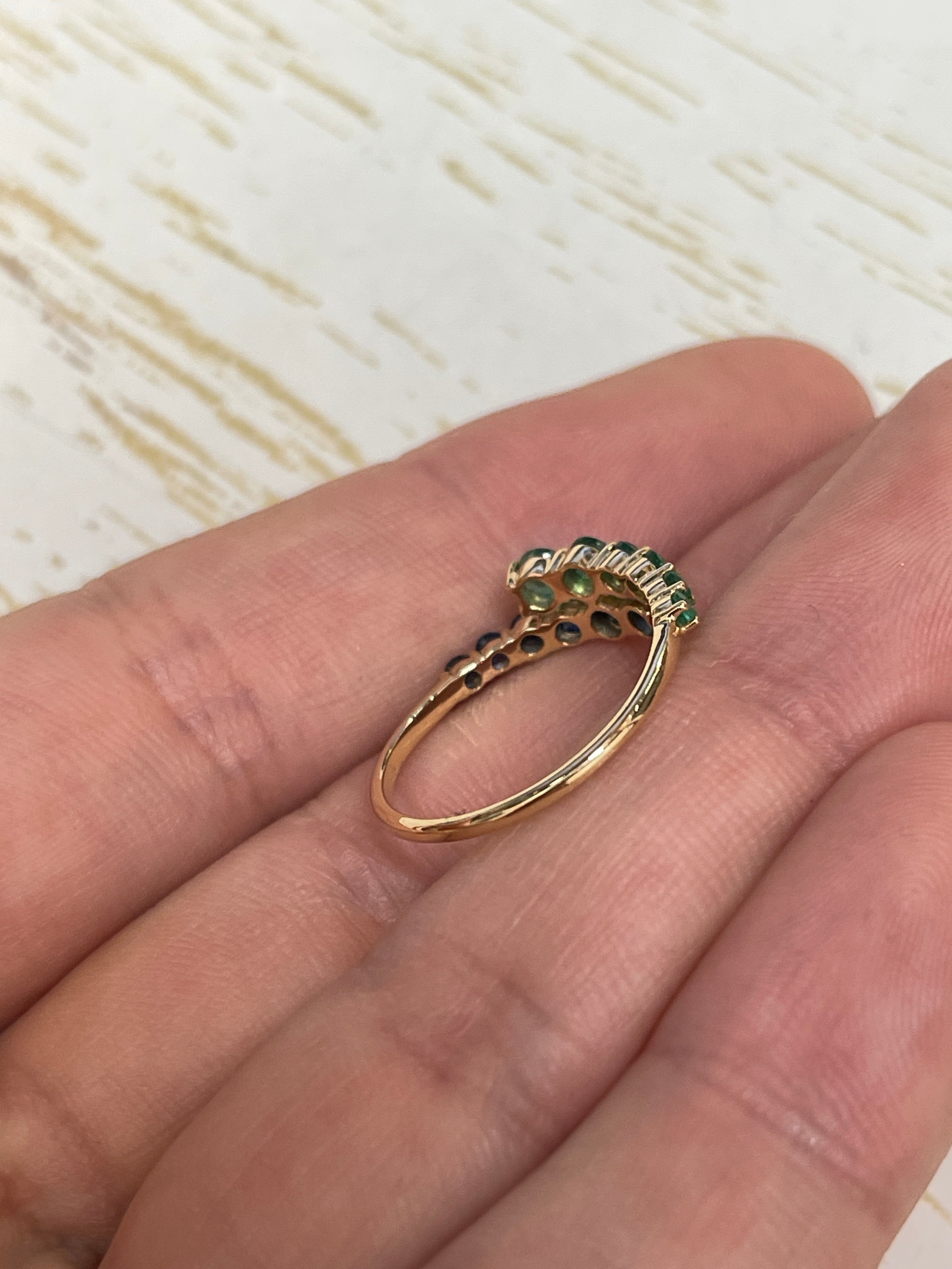 0.95tcw 14K Gold Bypass Ring with Natural Emerald & Ruby - Dainty Stacking Ring for Women, Wedding Band, Anniversary Gift, Everyday Jewelry